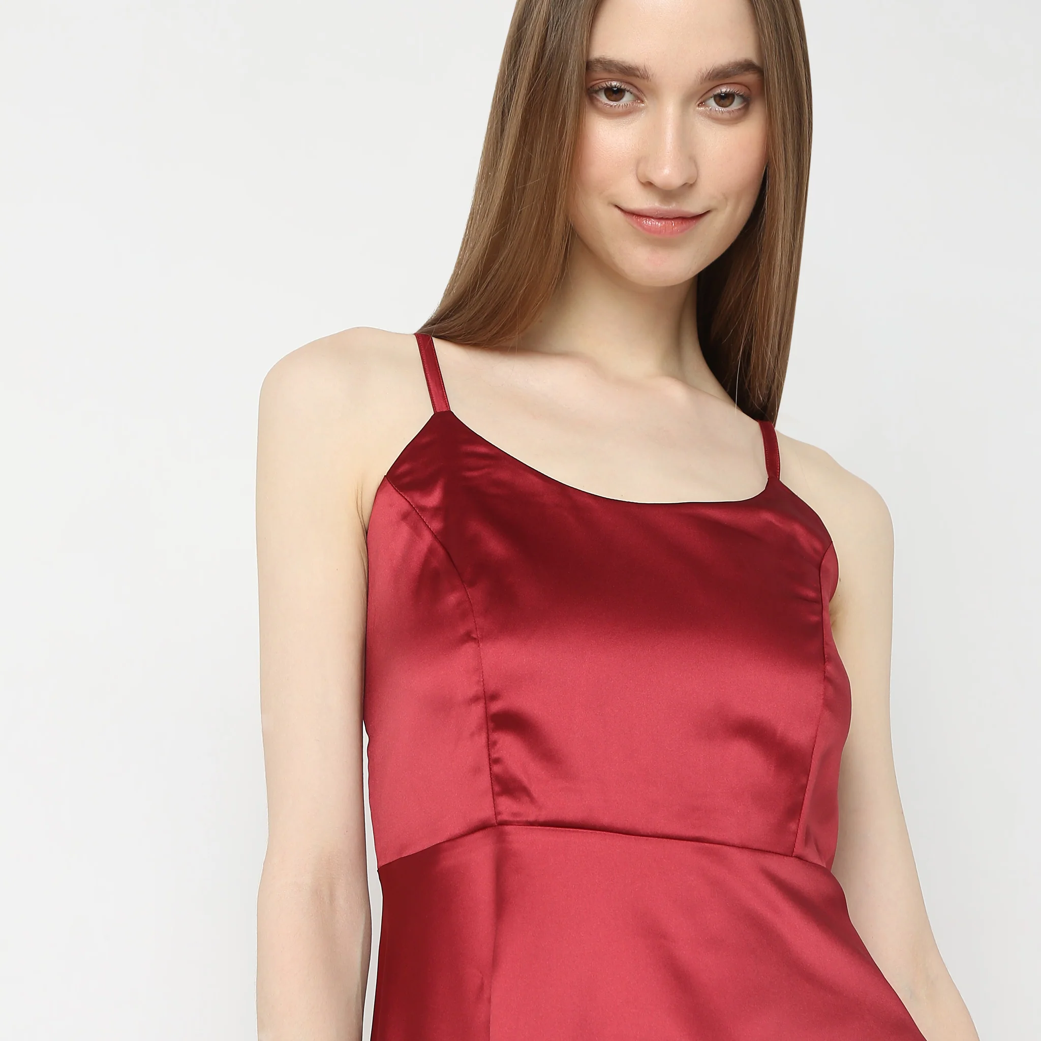 Flare Fit Shoulder Strap Satin Party Dress - Image 4