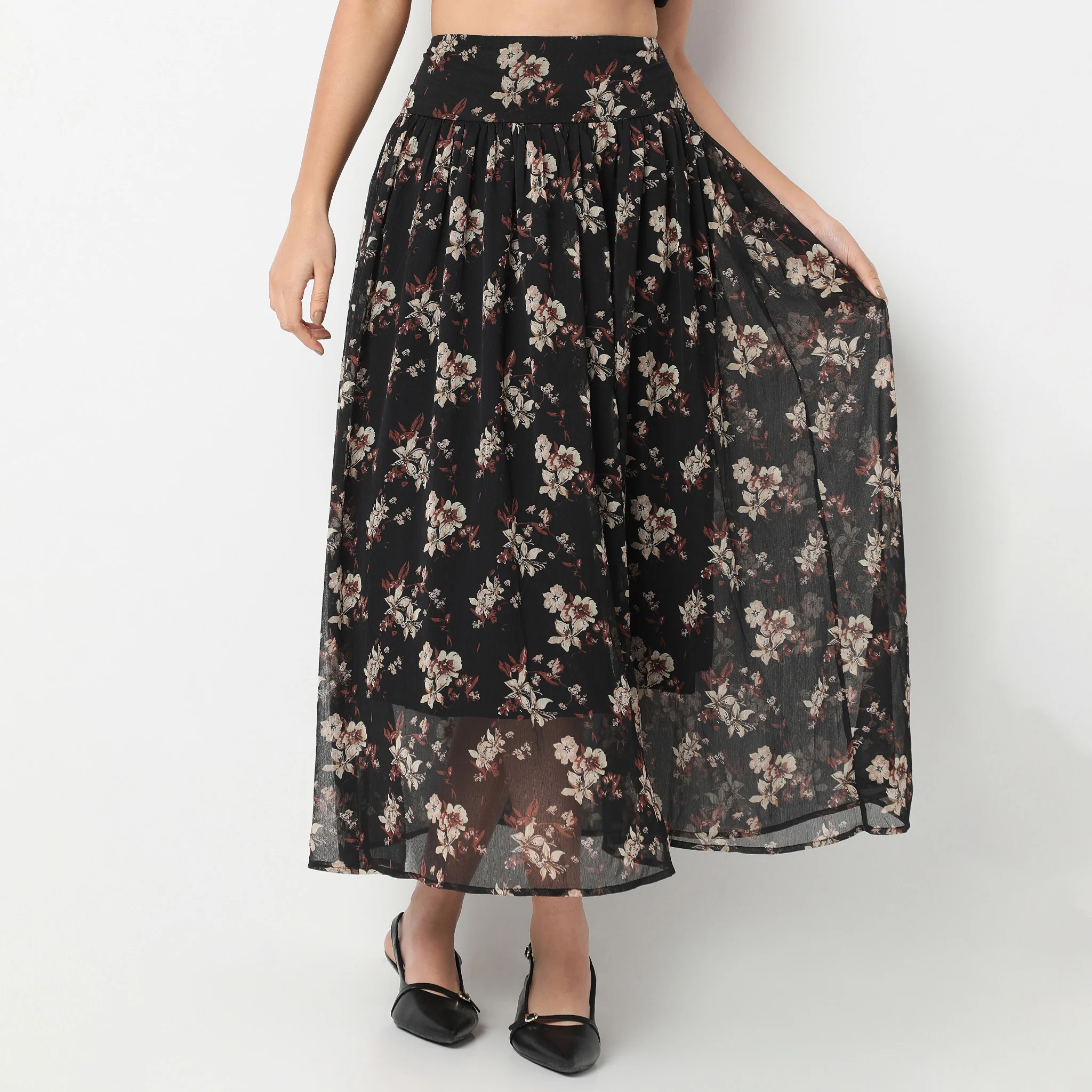 Ankle Length Flare Fit Floral Printed Skirt - Image 2