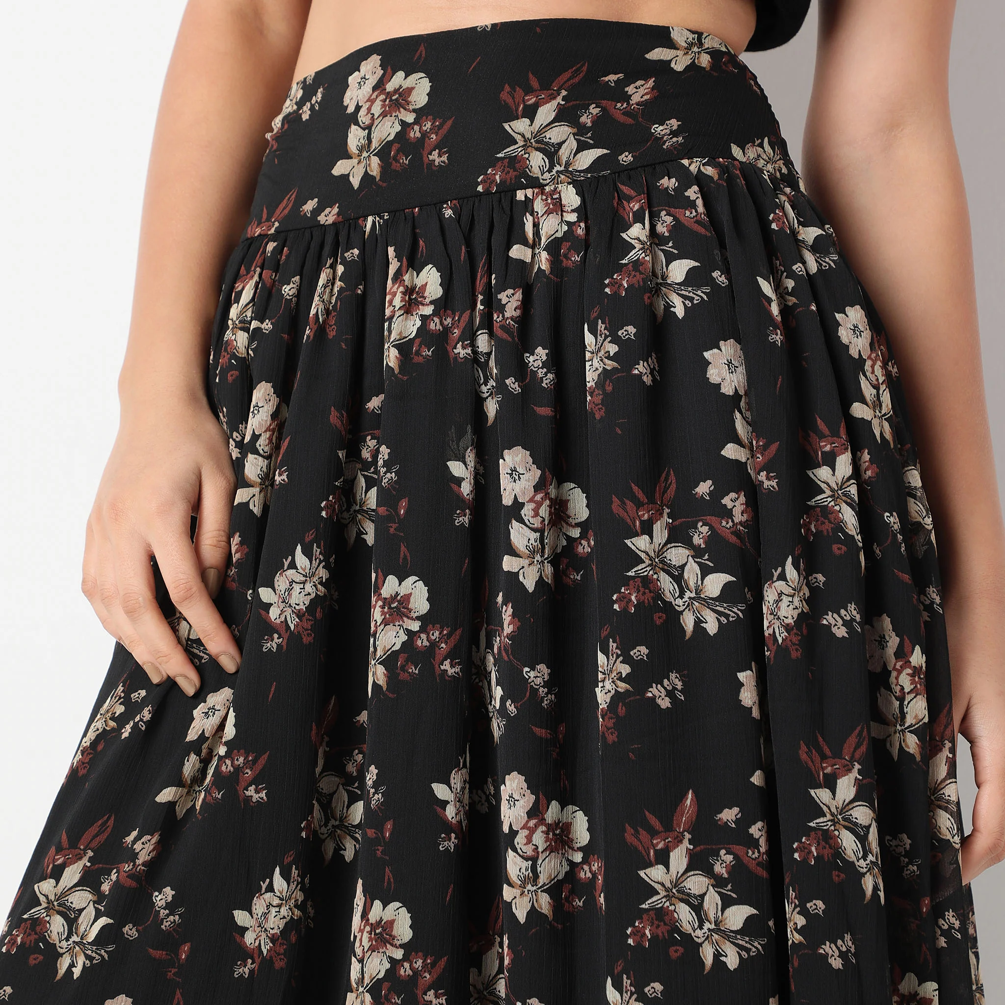 Ankle Length Flare Fit Floral Printed Skirt - Image 4