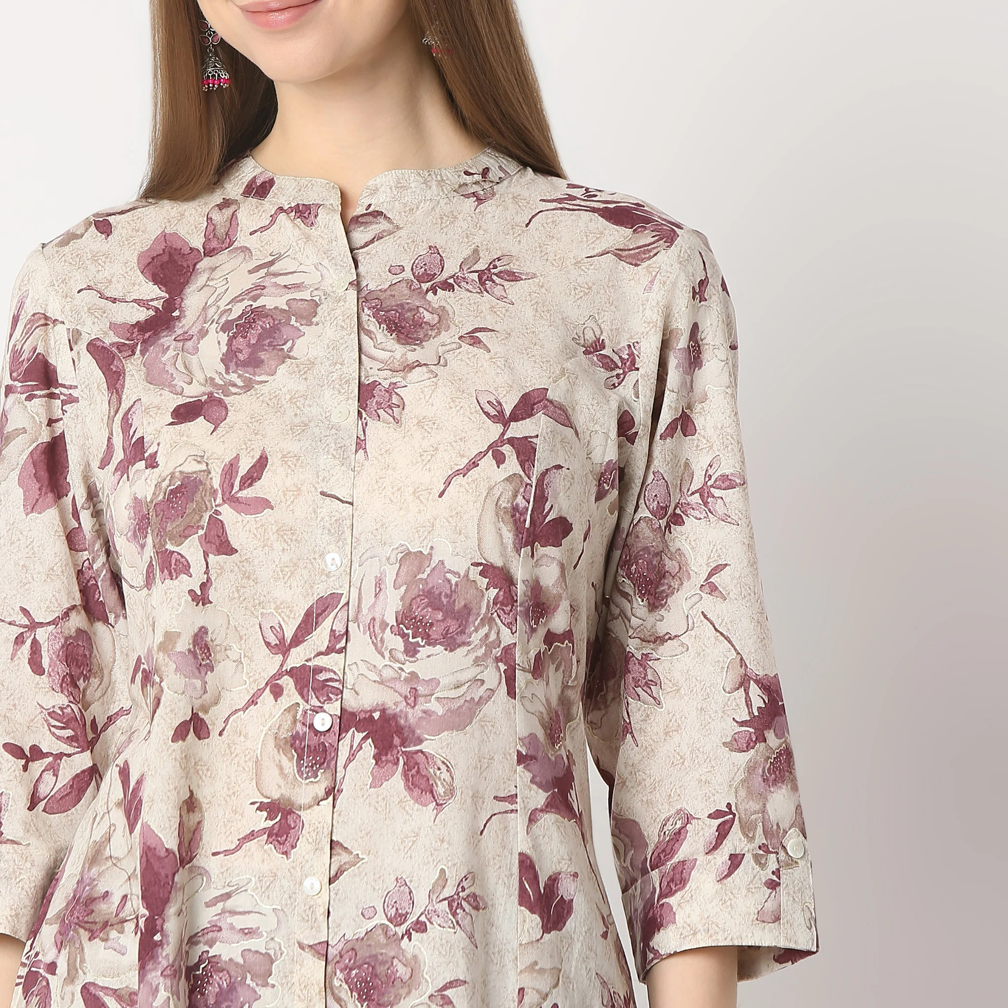 Flare Fit Printed Band Neck Traditional Kurta And Pant With Dupatta Set - Image 4