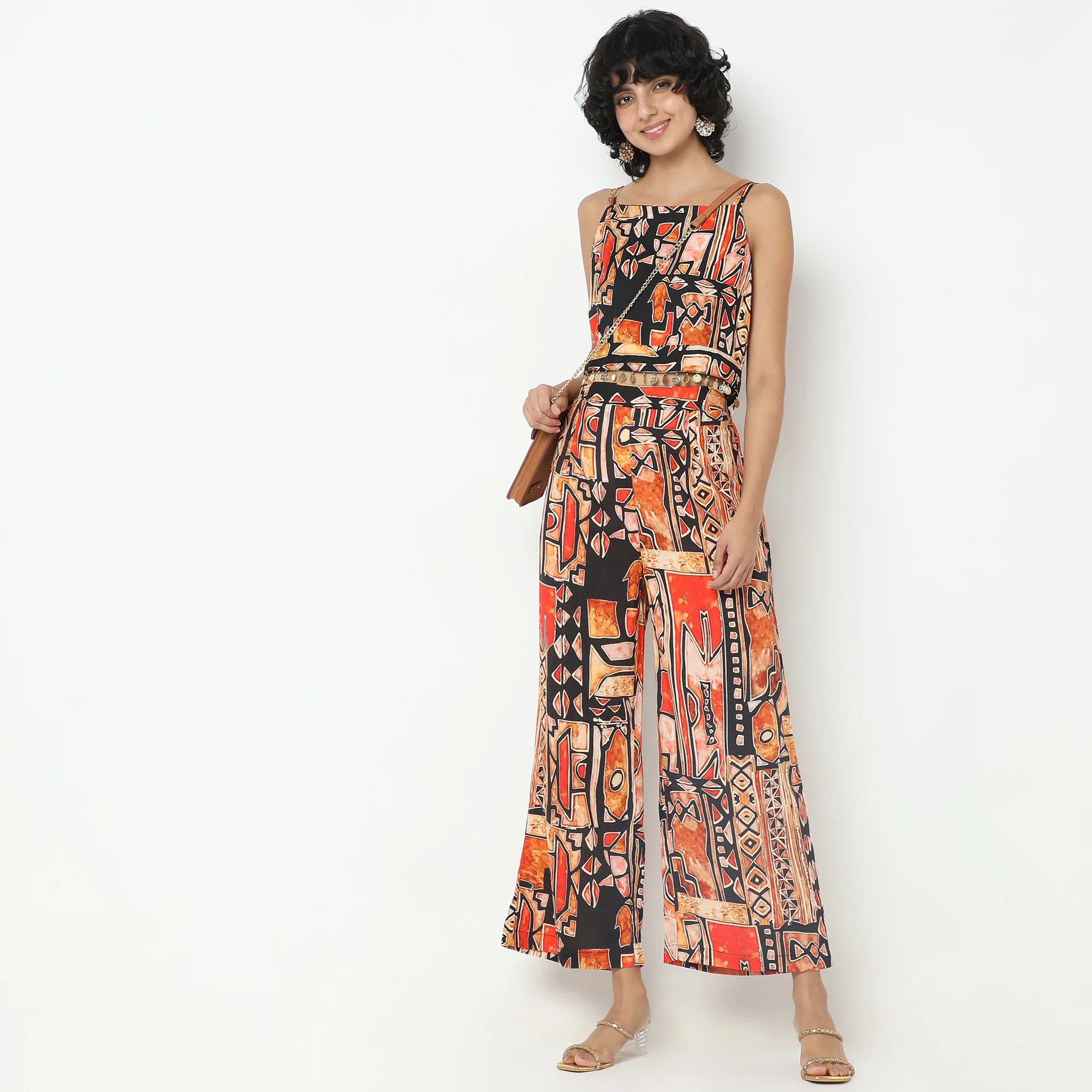 Flare Fit Printed Crop Top With Pant Co-Ords