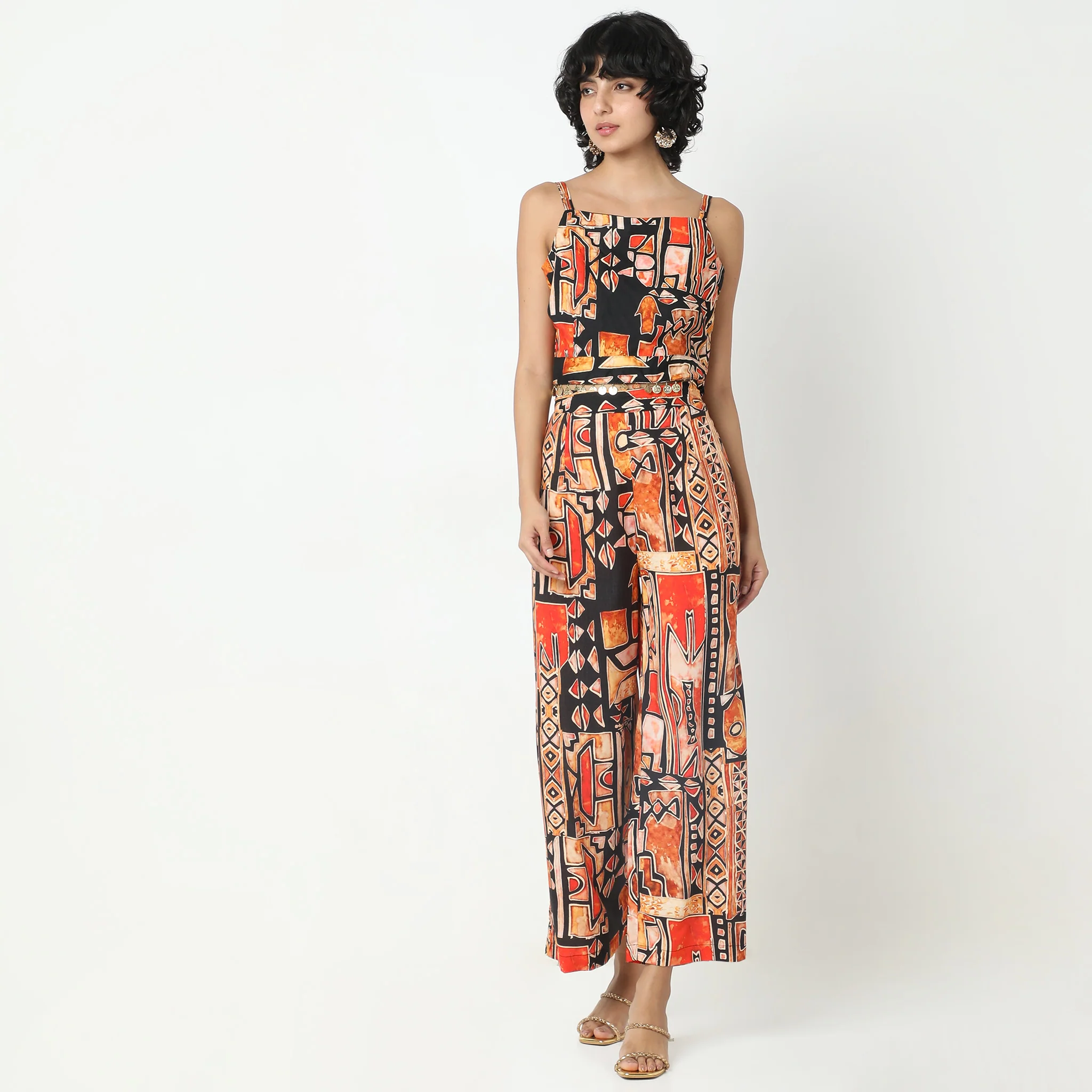 Flare Fit Printed Crop Top With Pant Co-Ords - Image 2