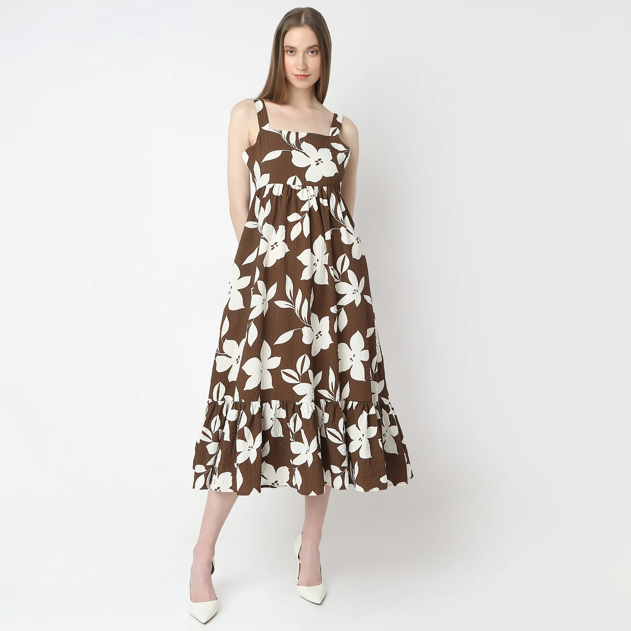Flare Fit Printed Calf Length Sleeveless Dress - Image 2