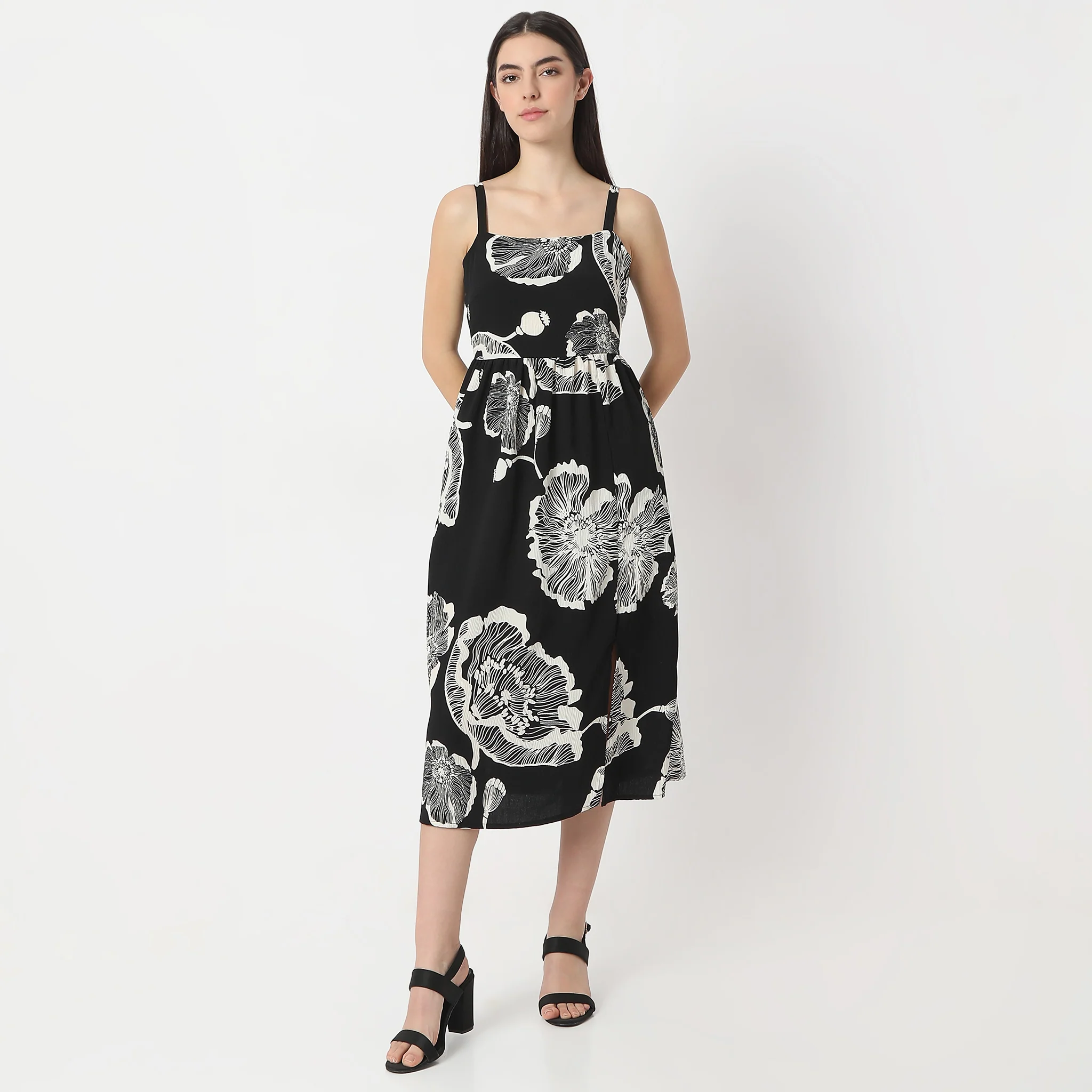 Flare Fit Printed Calf Length Twilight Sleeveless Dress - Image 2