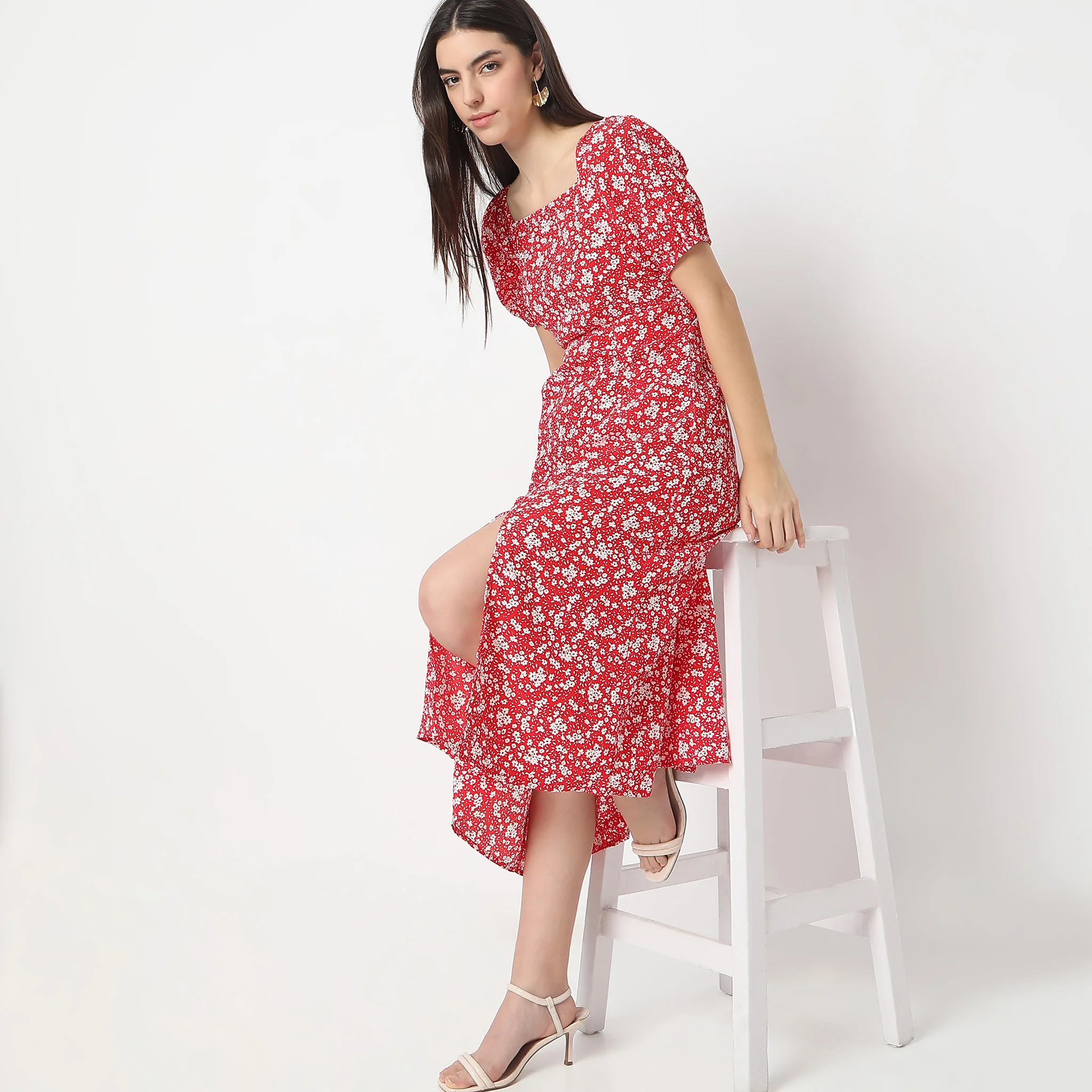 Flare Fit Printed Ankle Length Square Neck Betty Dress