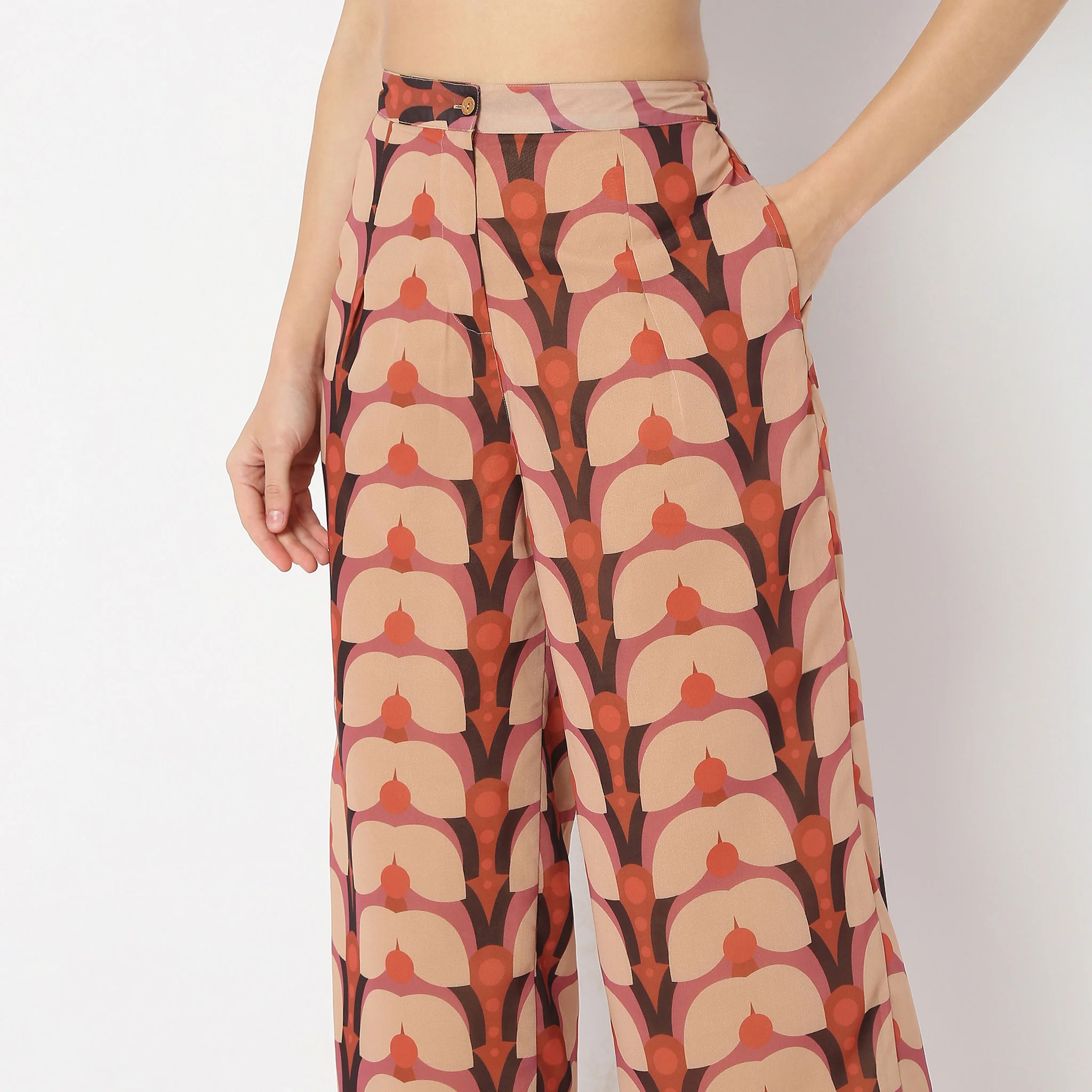 Flare Fit Printed Full Length Flared High Rise Pants - Image 4