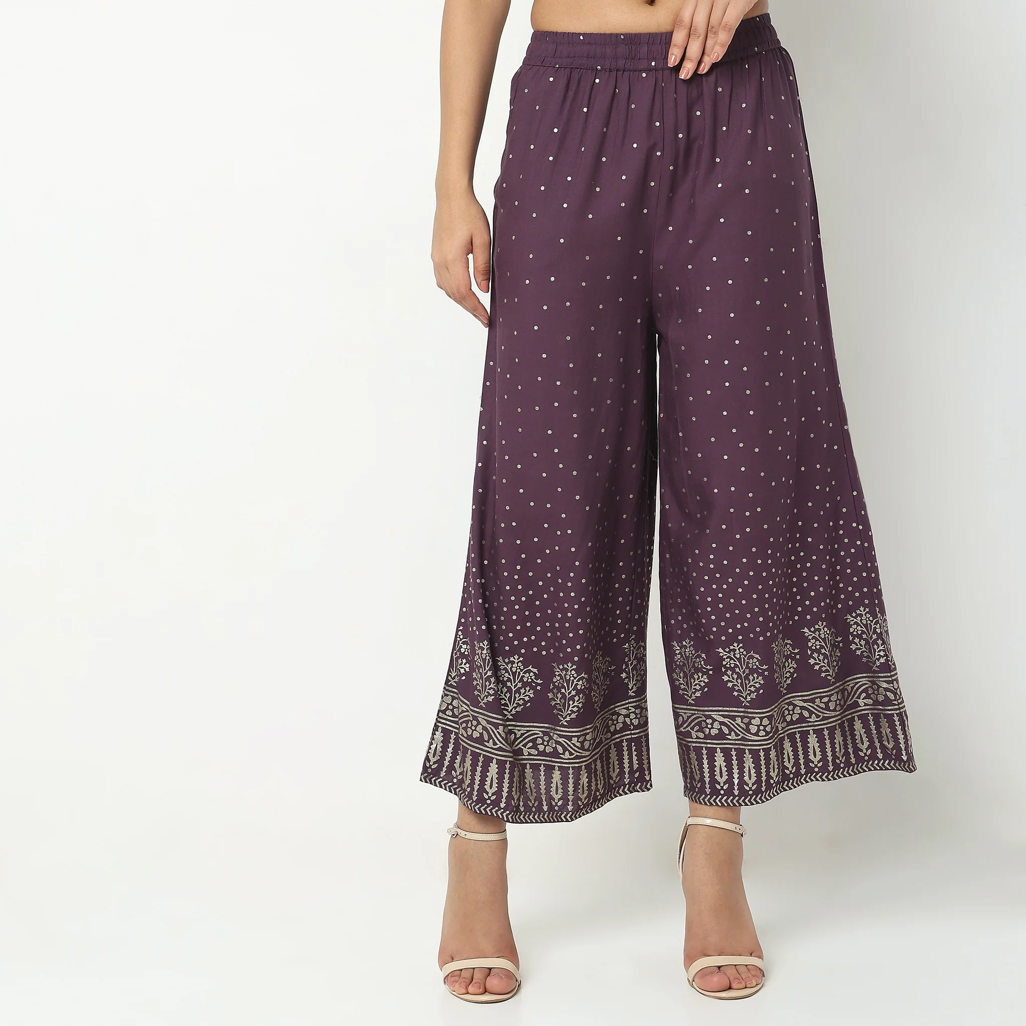 Flare Fit Printed High Rise Ethnic Palazzos - Image 2