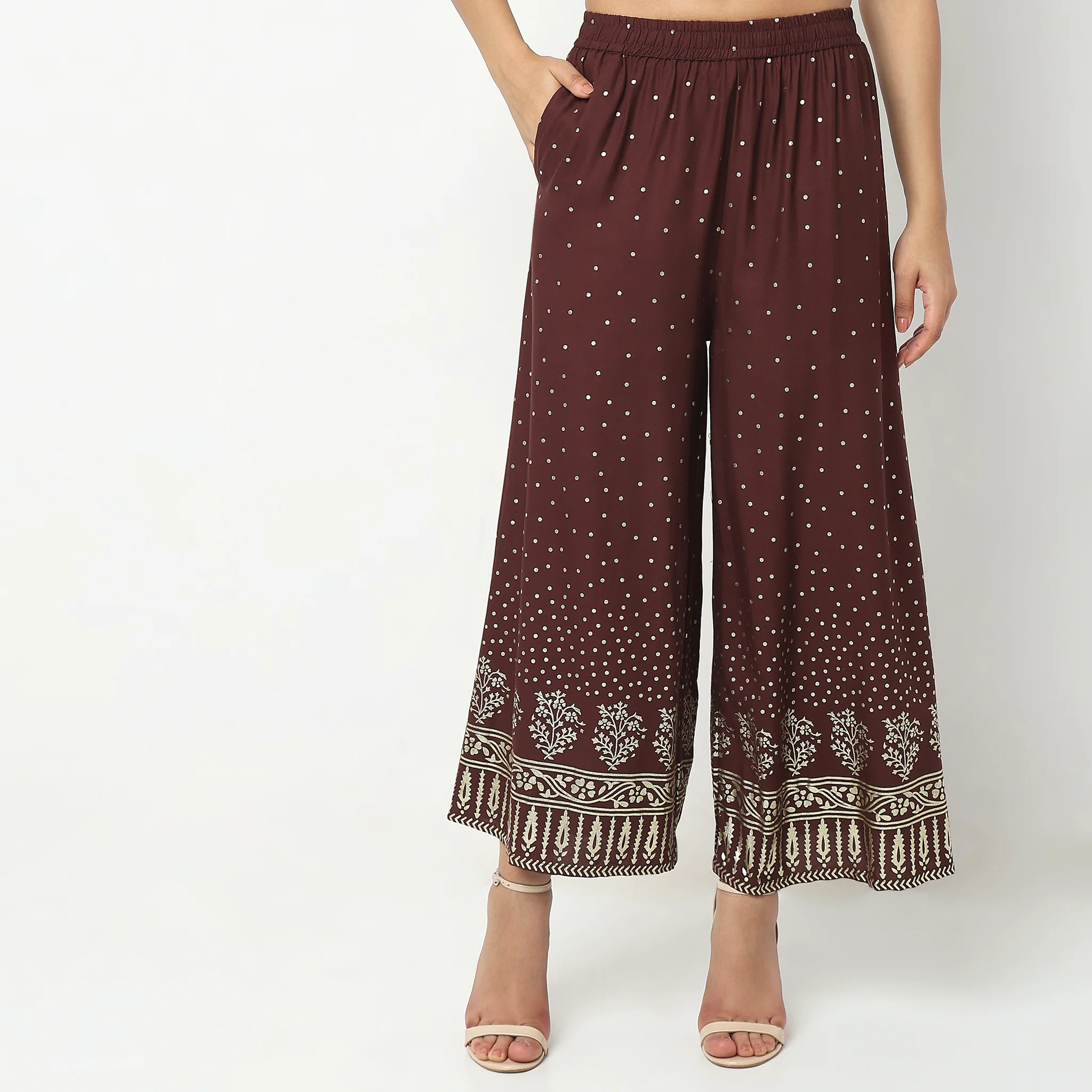 Flare Fit Printed High Rise Ethnic Palazzos - Image 7