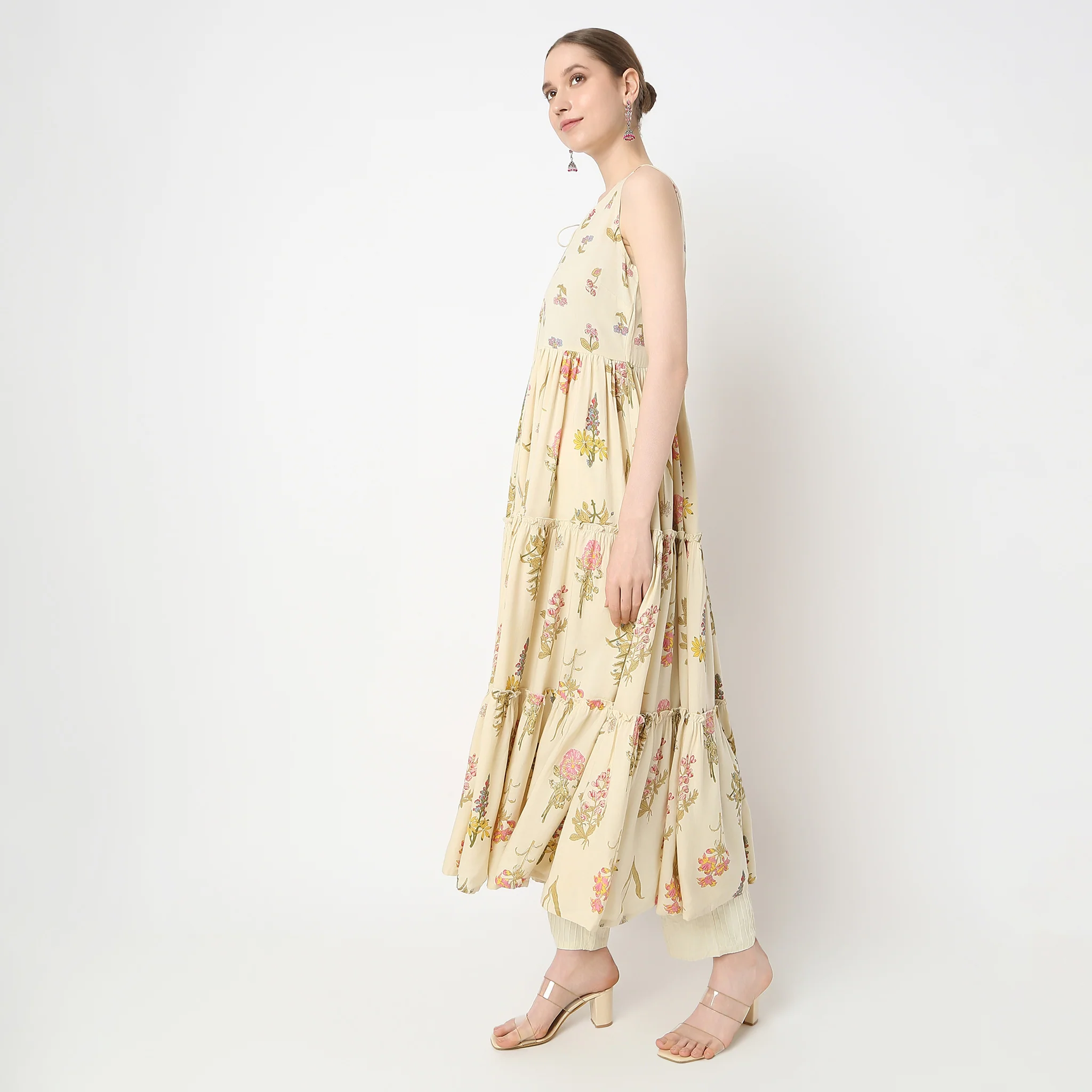 Flare Fit Printed Below Knee V-Neck Alia Cut Sleeveless Kurta - Image 5