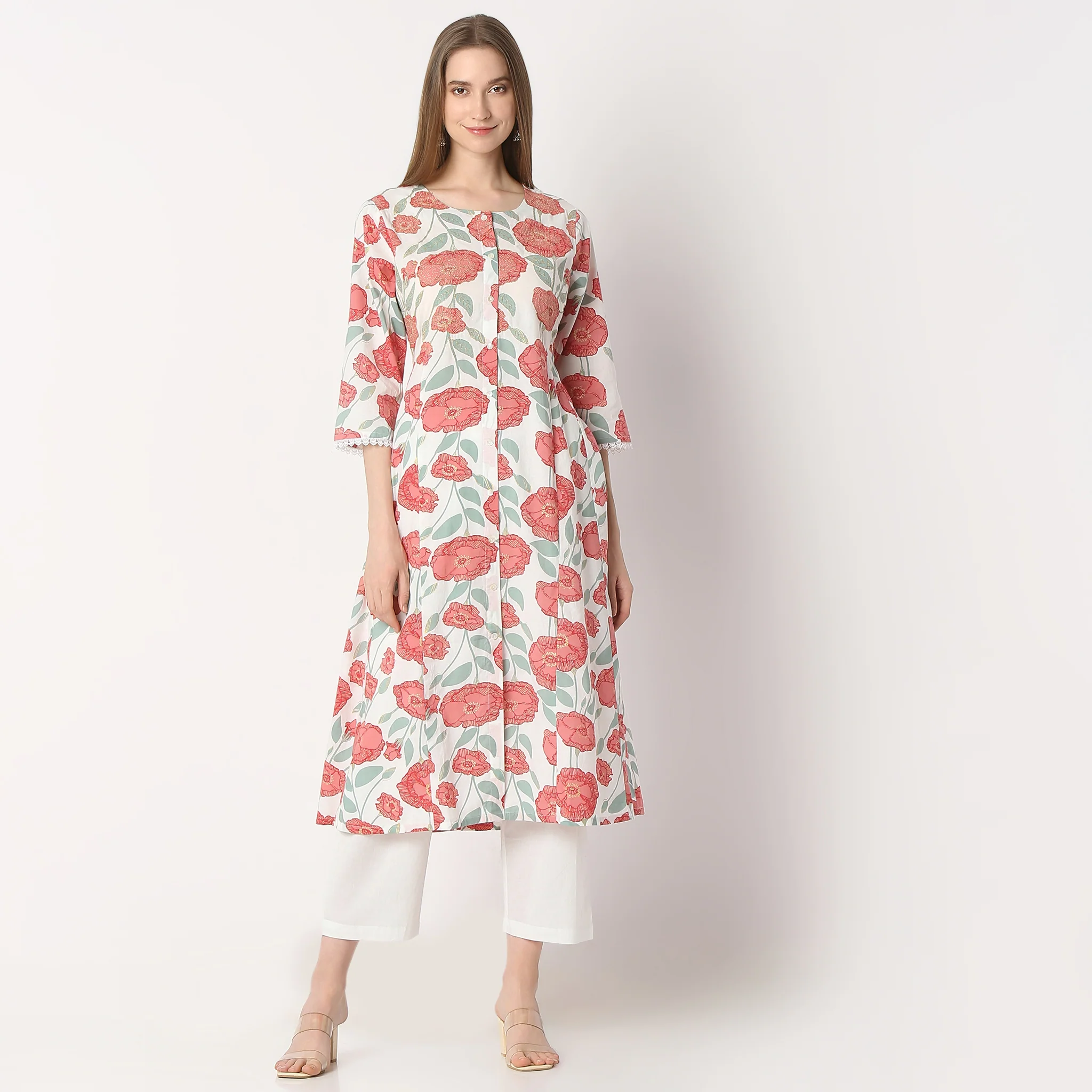 Flare Fit Printed Round Neck Kurta And Pant With Dupatta Set - Image 2
