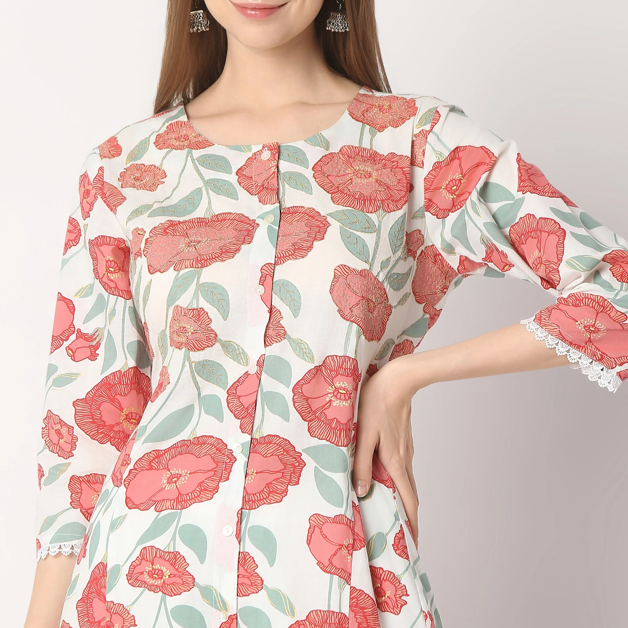 Flare Fit Printed Round Neck Kurta And Pant With Dupatta Set - Image 4