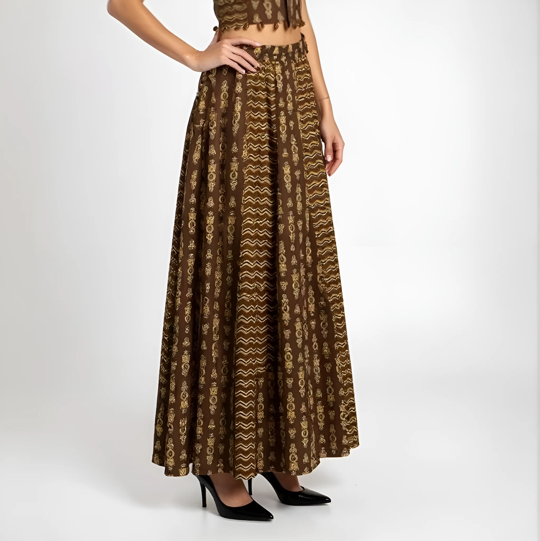 Printed Below Knee Flared Skirt - Image 5