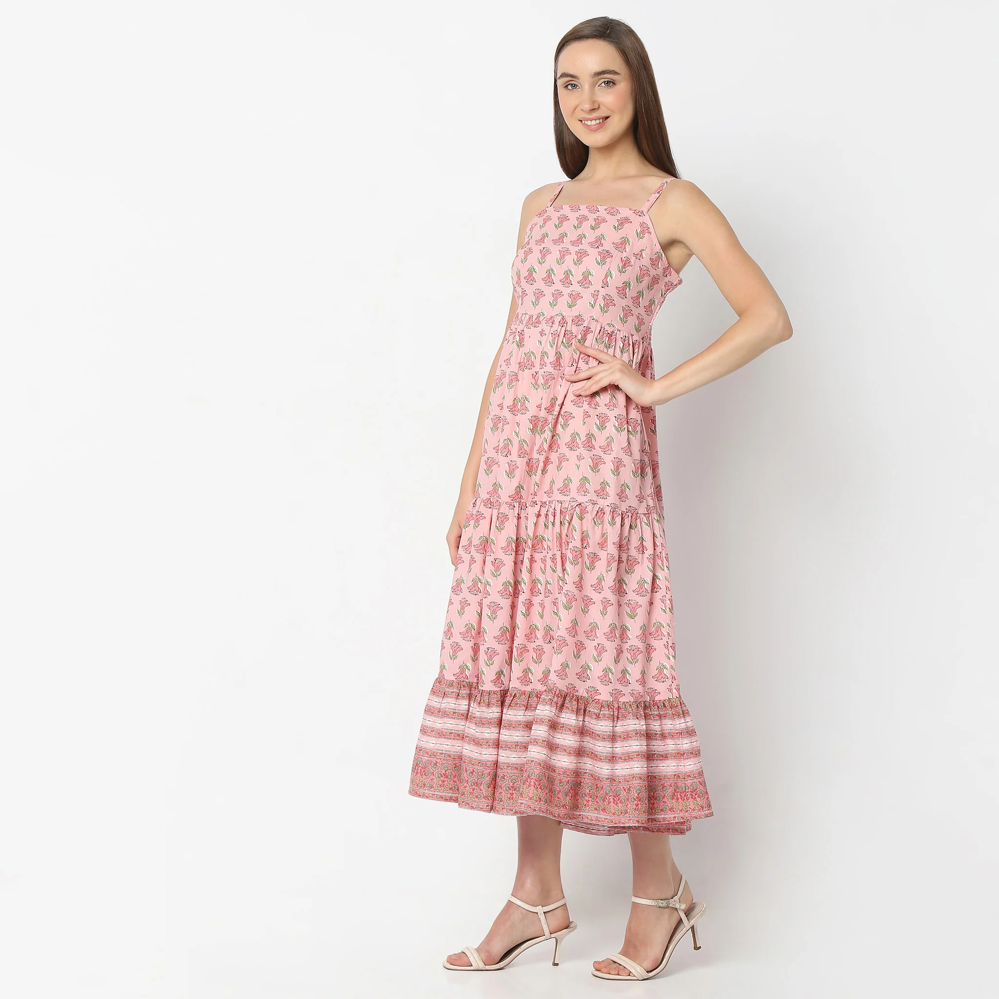 Flare Fit Printed Below Knee Strapy Dress - Image 5