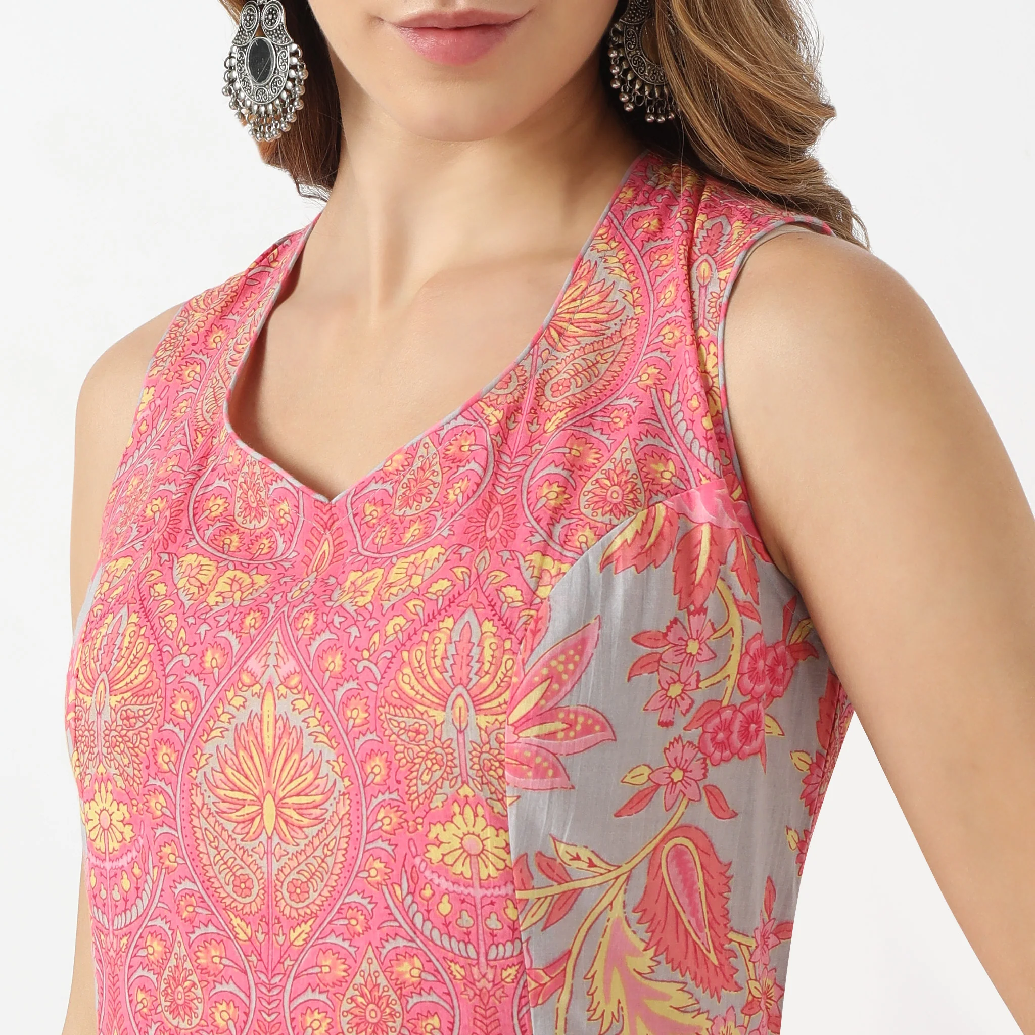 Flare Fit Printed Sweatheart Neck Flared Jaipur Essence Flared Below Knee Kurta - Image 5