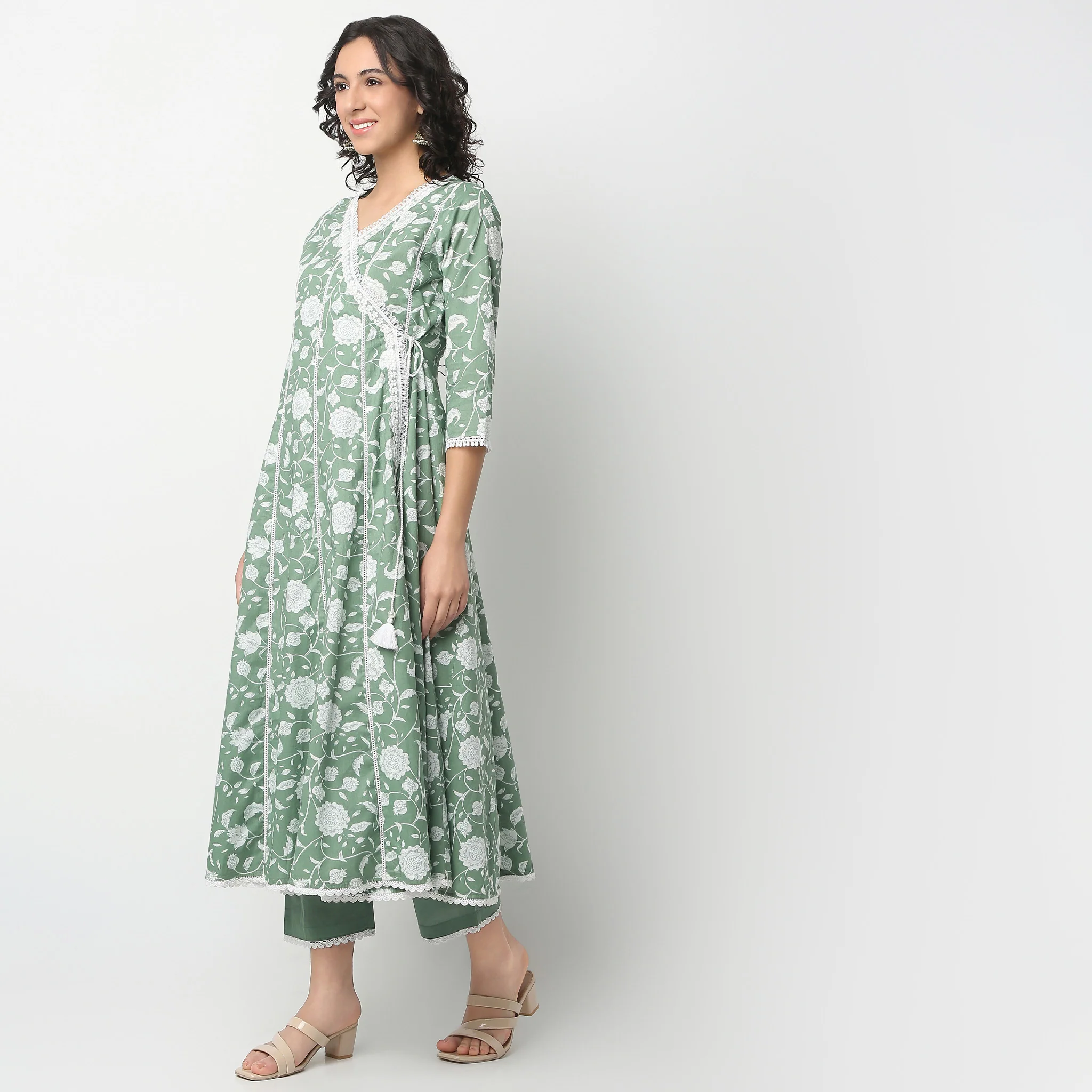 V-Neck Flare Fit All Over Print Kurta And Pant With Dupatta Set - Image 5