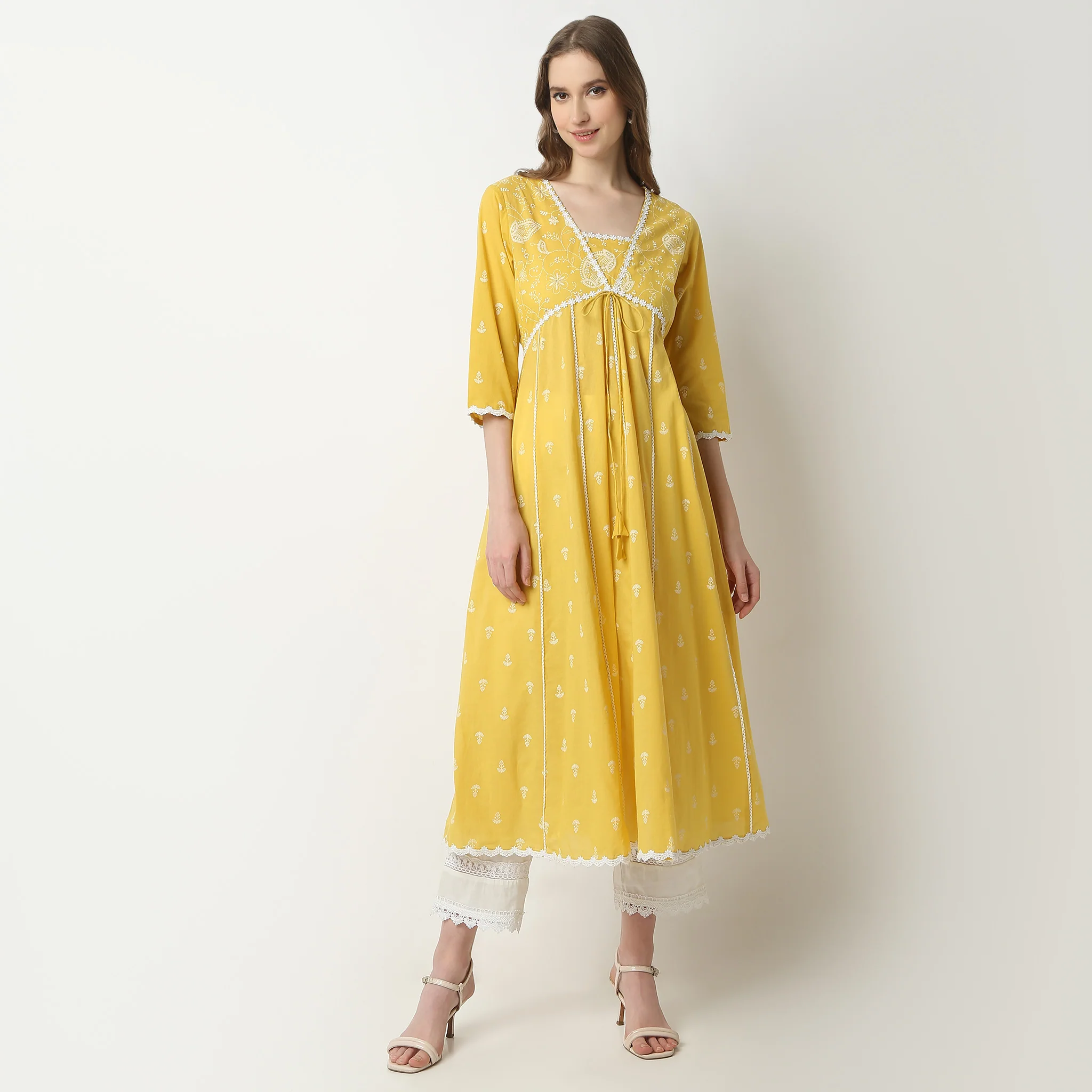 Flare Fit Printed V-Neck Flared Alia Cut Below Knee Kurta - Image 2