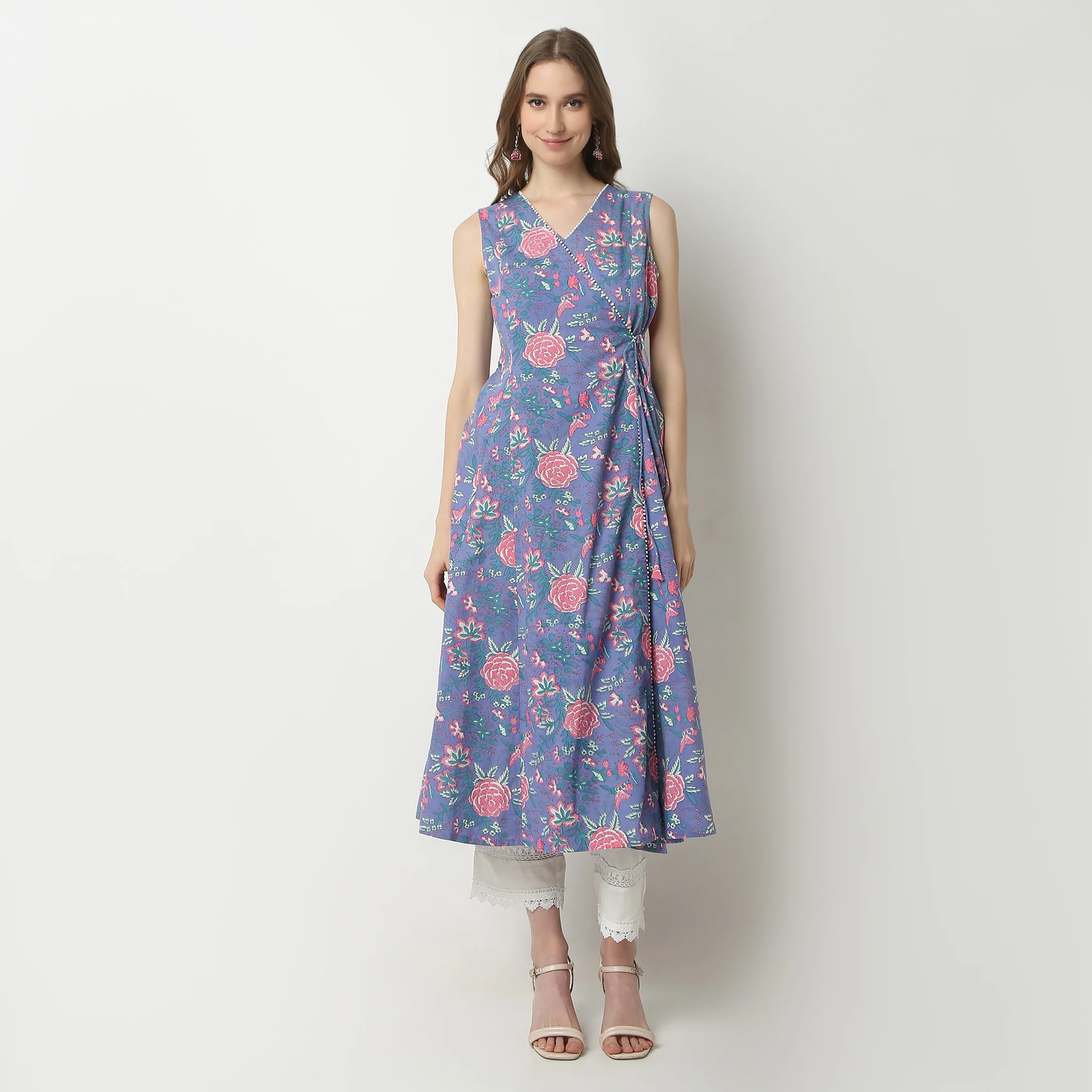 Flare Fit Printed Sleeveless V-Neck Flared Jaipur Essence Flared Below Knee Kurta - Image 2
