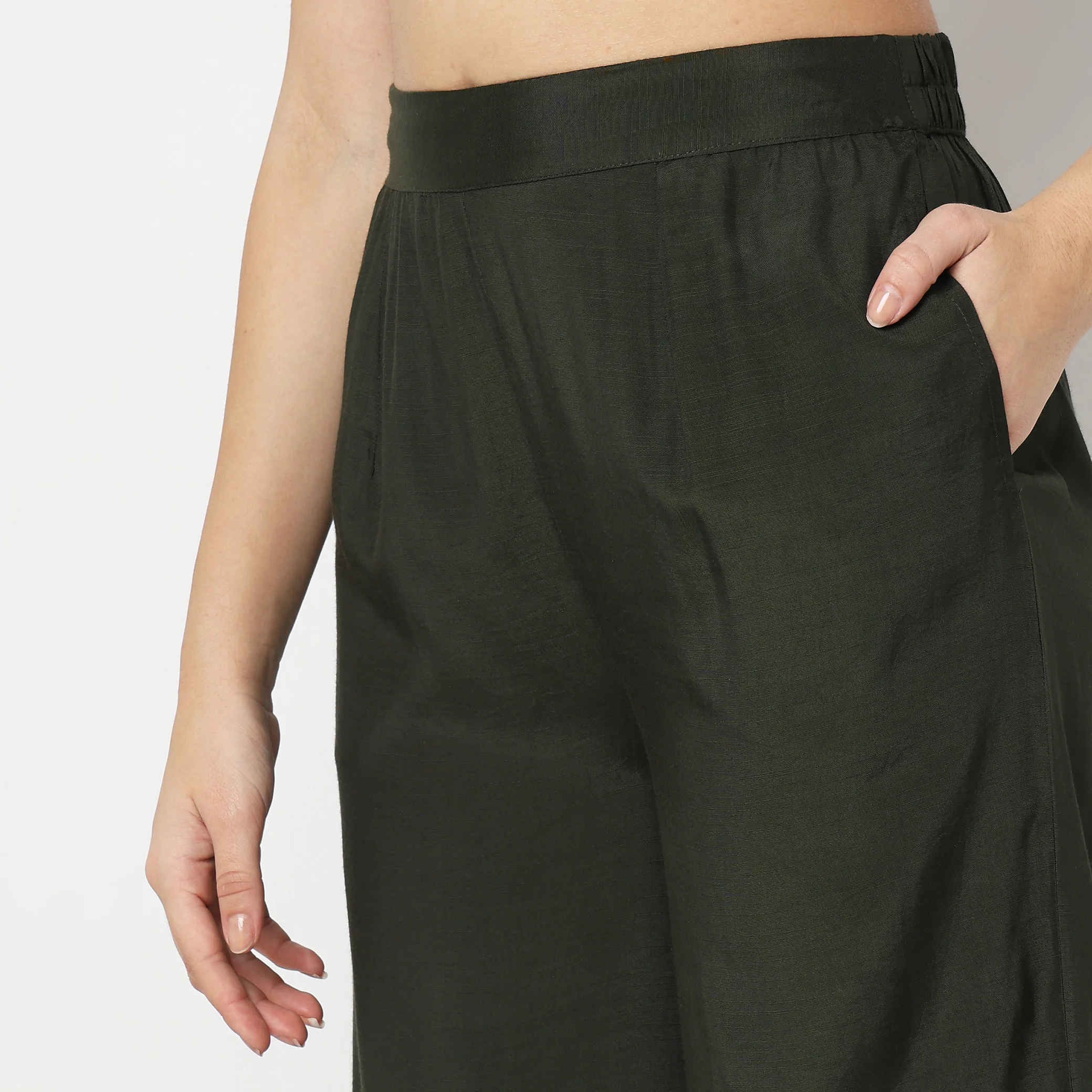 Flare Fit Solid High Rise Palazzos - Image 4