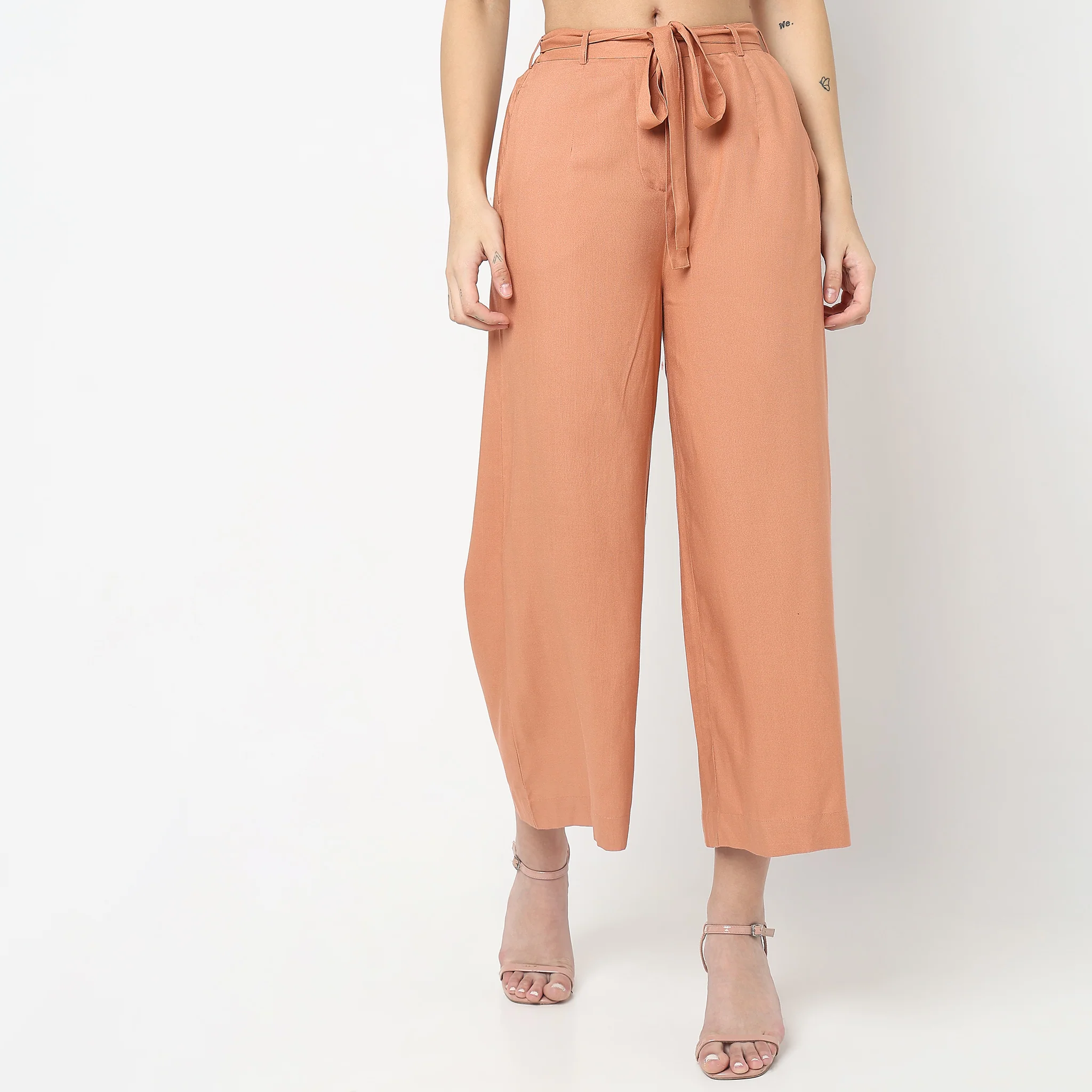 Flare Fit Solid High Rise Palazzos - Image 2