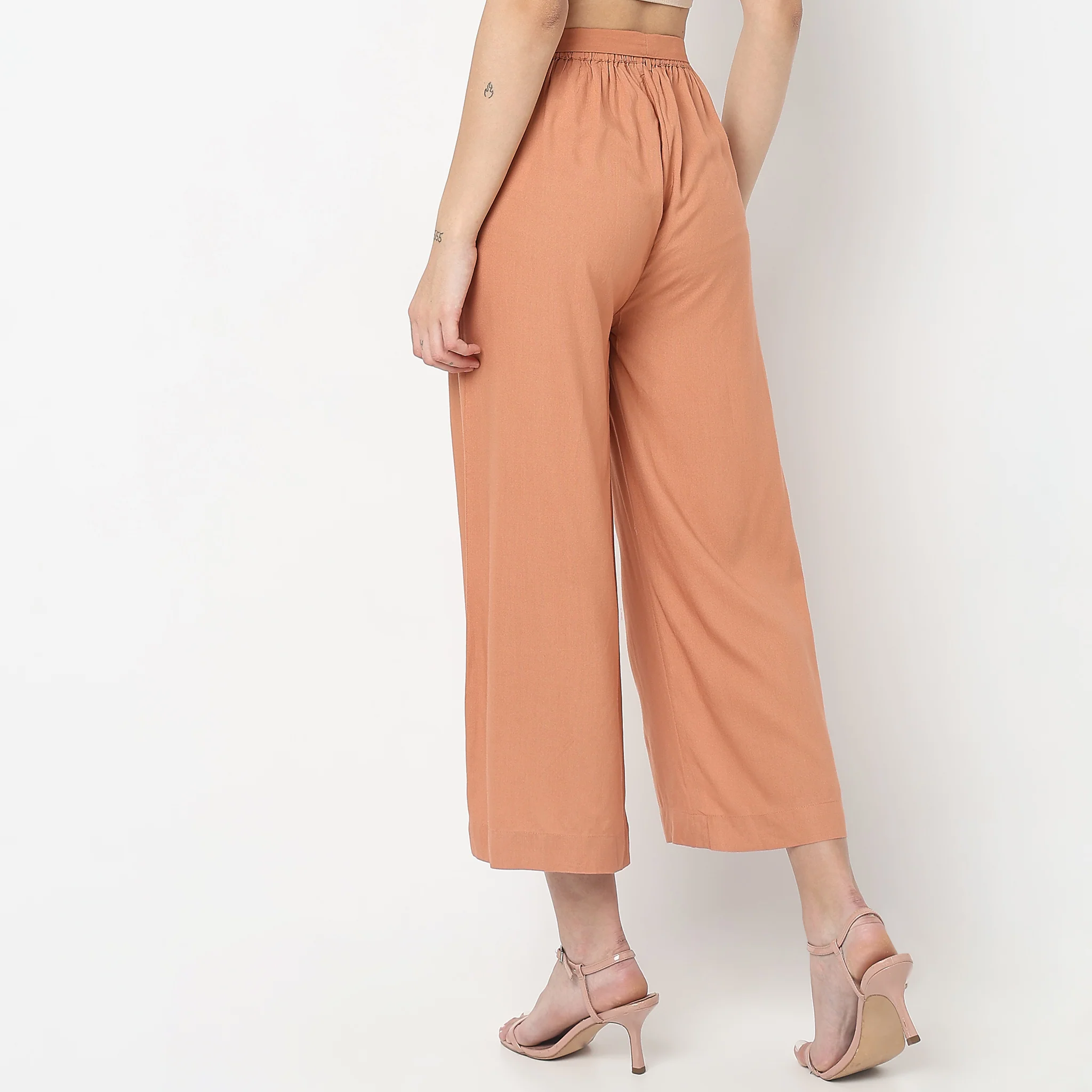 Flare Fit Solid High Rise Palazzos - Image 3