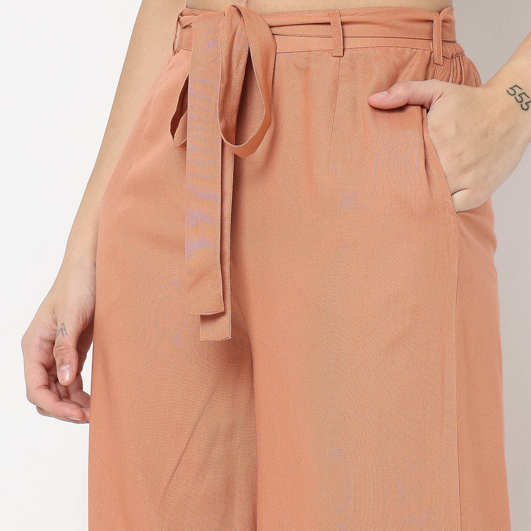 Flare Fit Solid High Rise Palazzos - Image 4