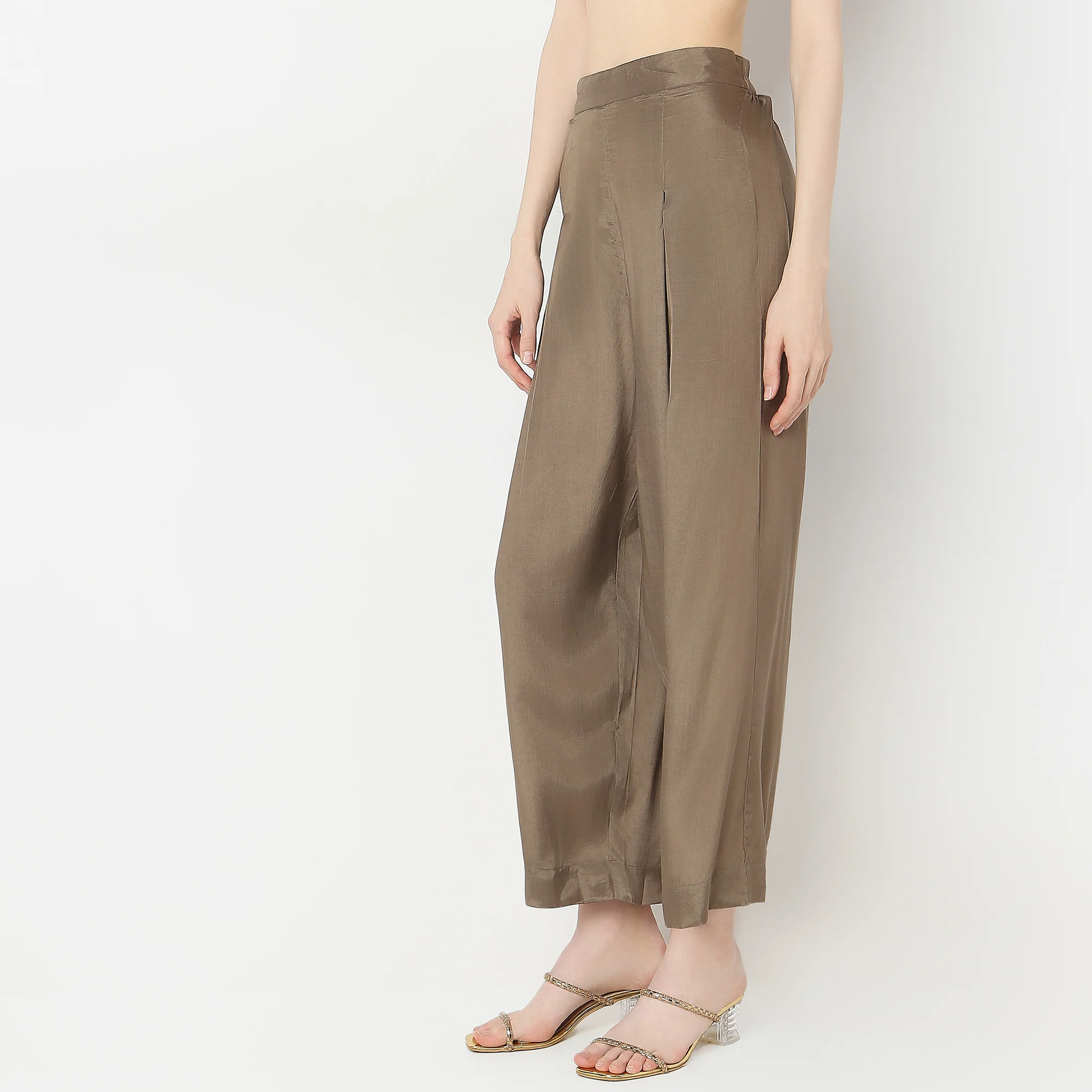 Flare Fit Solid High Rise Palazzos - Image 5