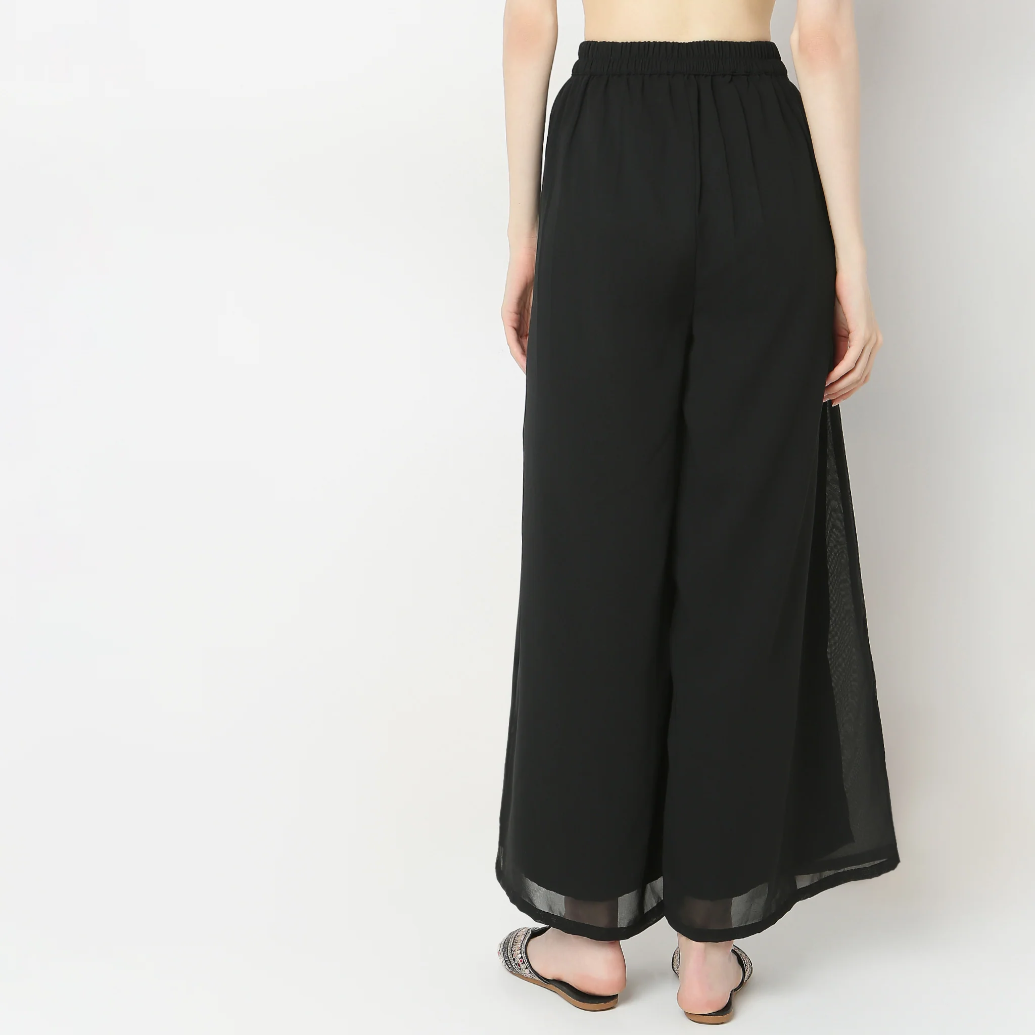 Flare Fit Solid High Rise Palazzos - Image 3