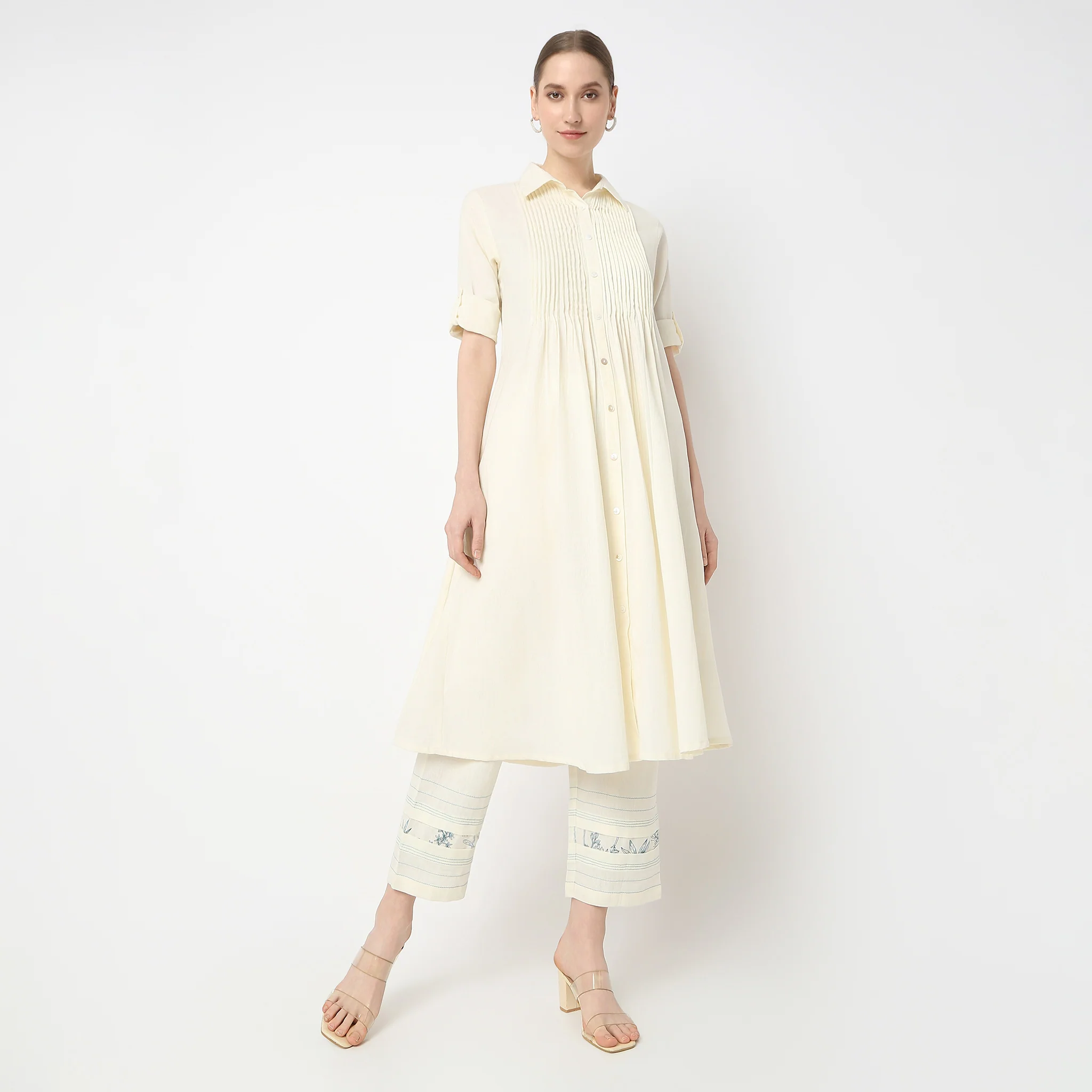 Flare Fit Below Knee Shirt Collar Kurta - Image 2