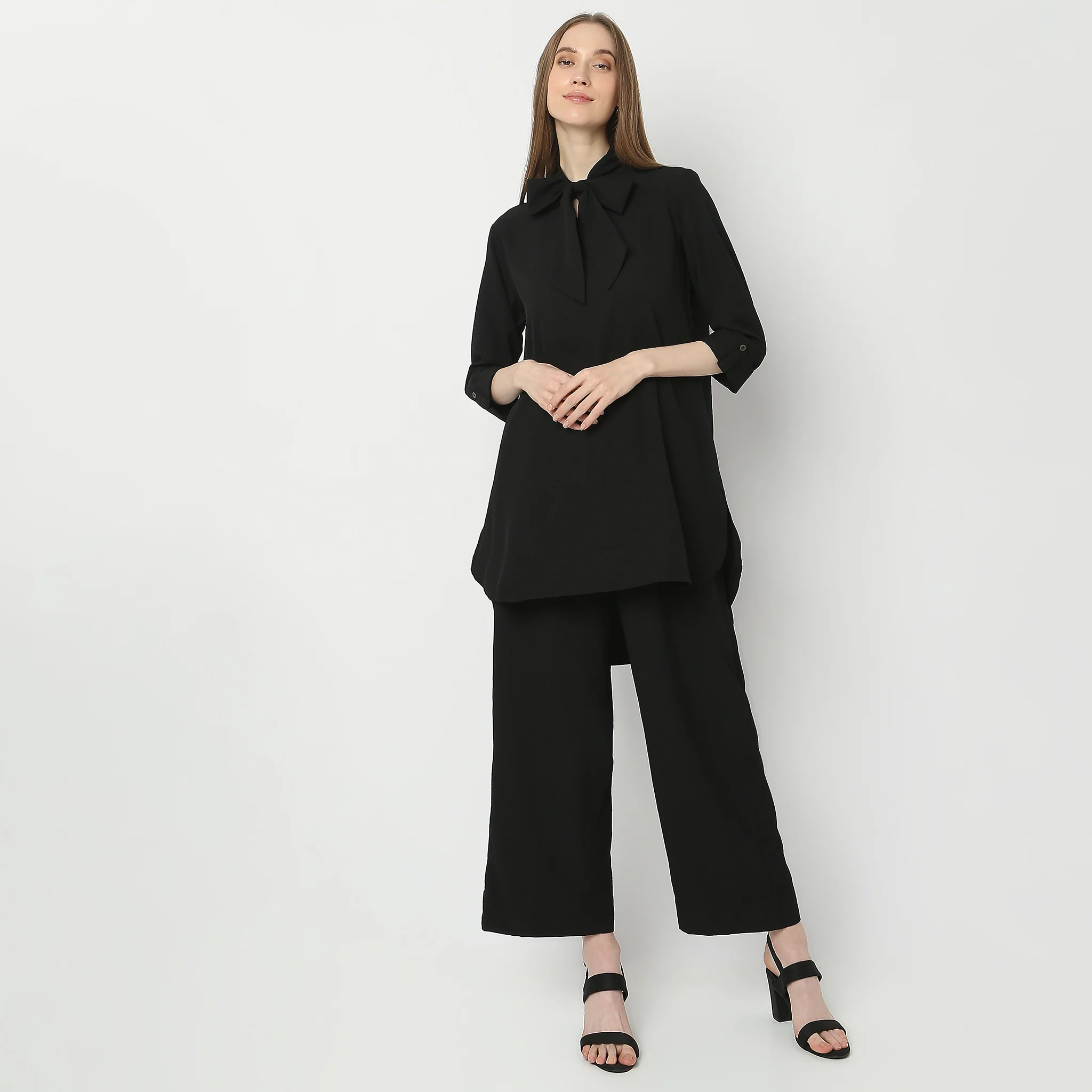 Flare Fit Solid Kurta With Pant Set - Image 2