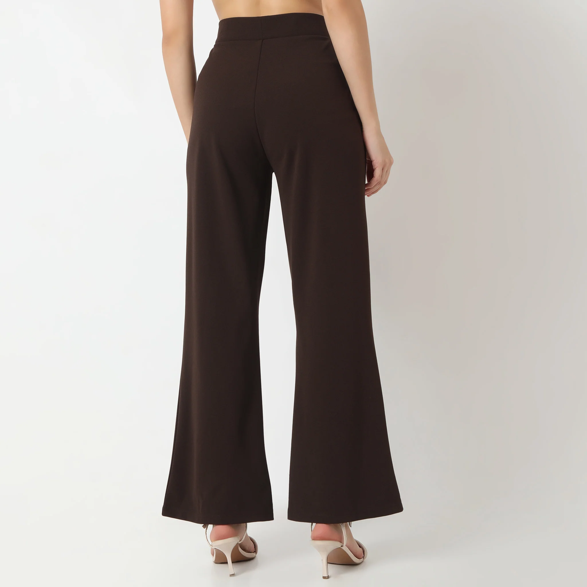 Flare Fit Solid Mid Rise Palazzos - Image 8