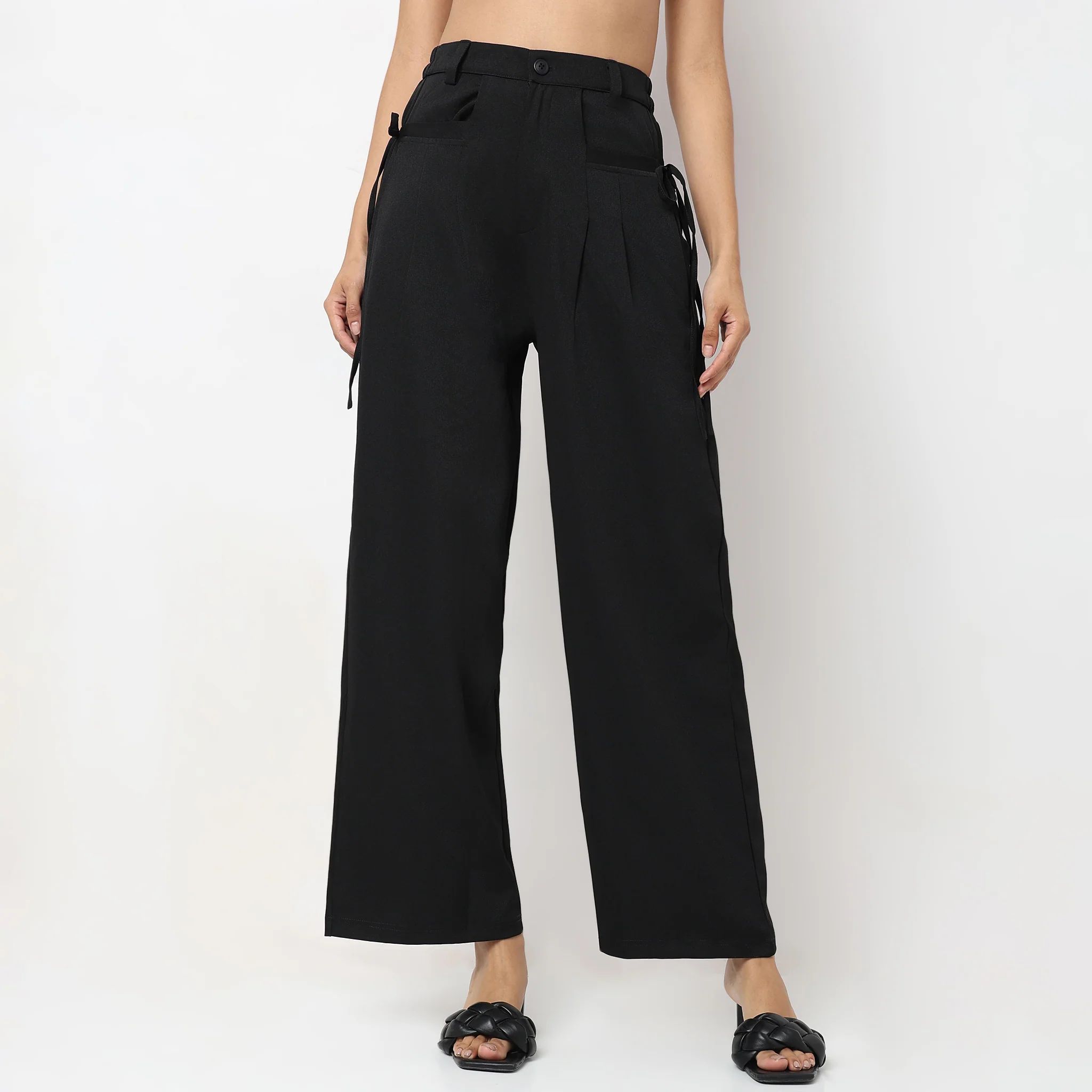 Flare Fit Solid Mid Rise Pants - Image 2