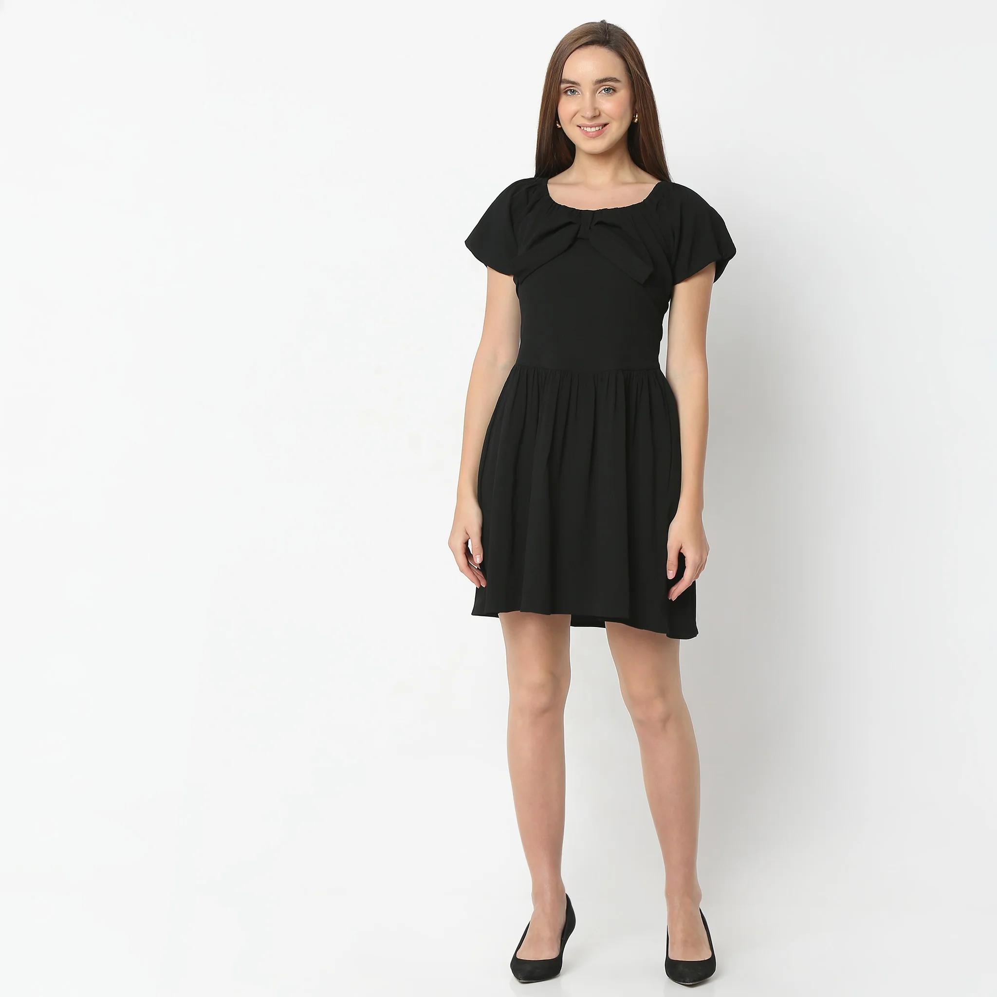 Flare Fit Above Knee Scoop Neck Dress - Image 2