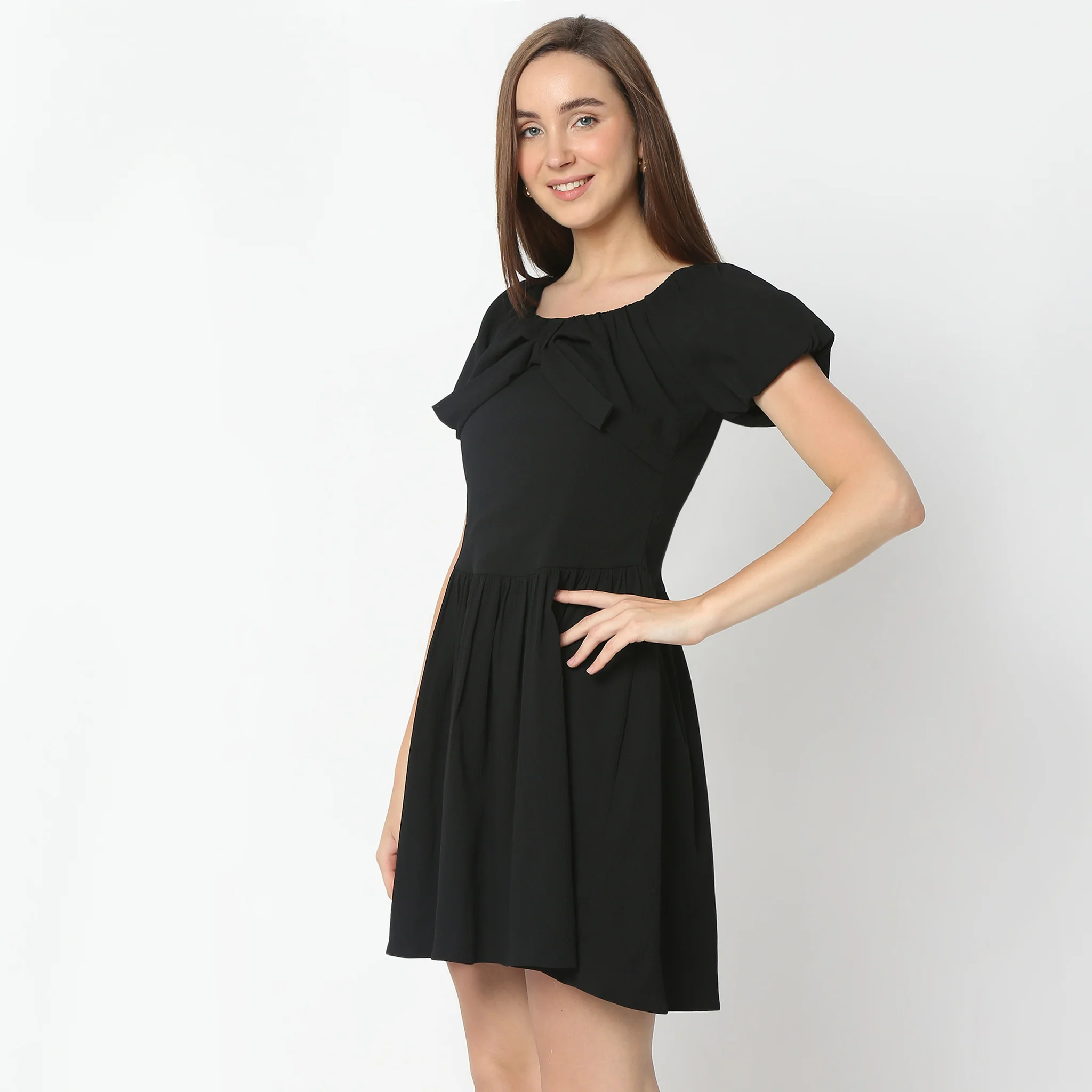 Flare Fit Above Knee Scoop Neck Dress - Image 5