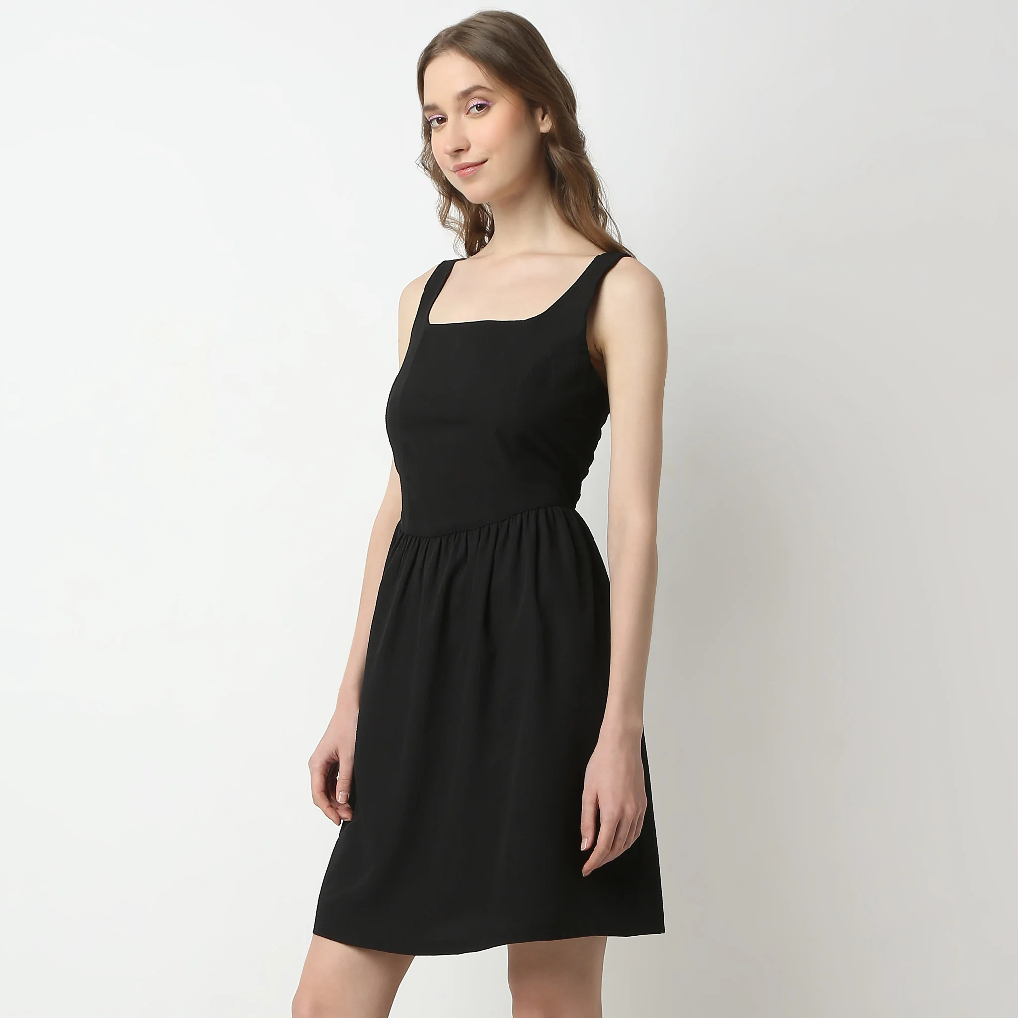 Flare Fit Strap Shoulder Scoop Neck Above Knee Betty Dress - Image 4