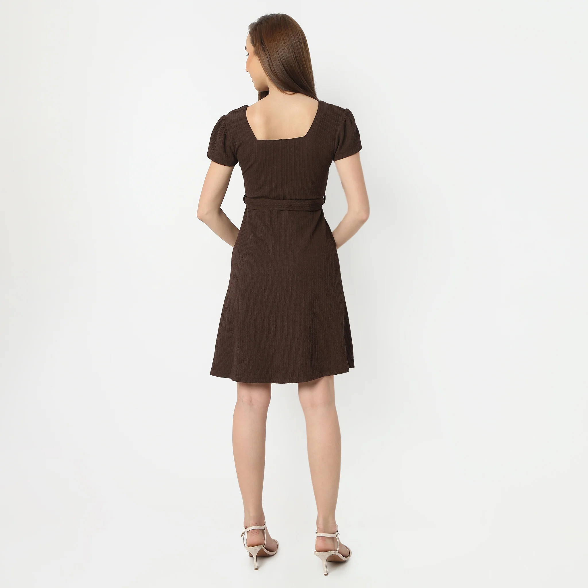 Flare Fit Above Knee Square Neck Dress - Image 3