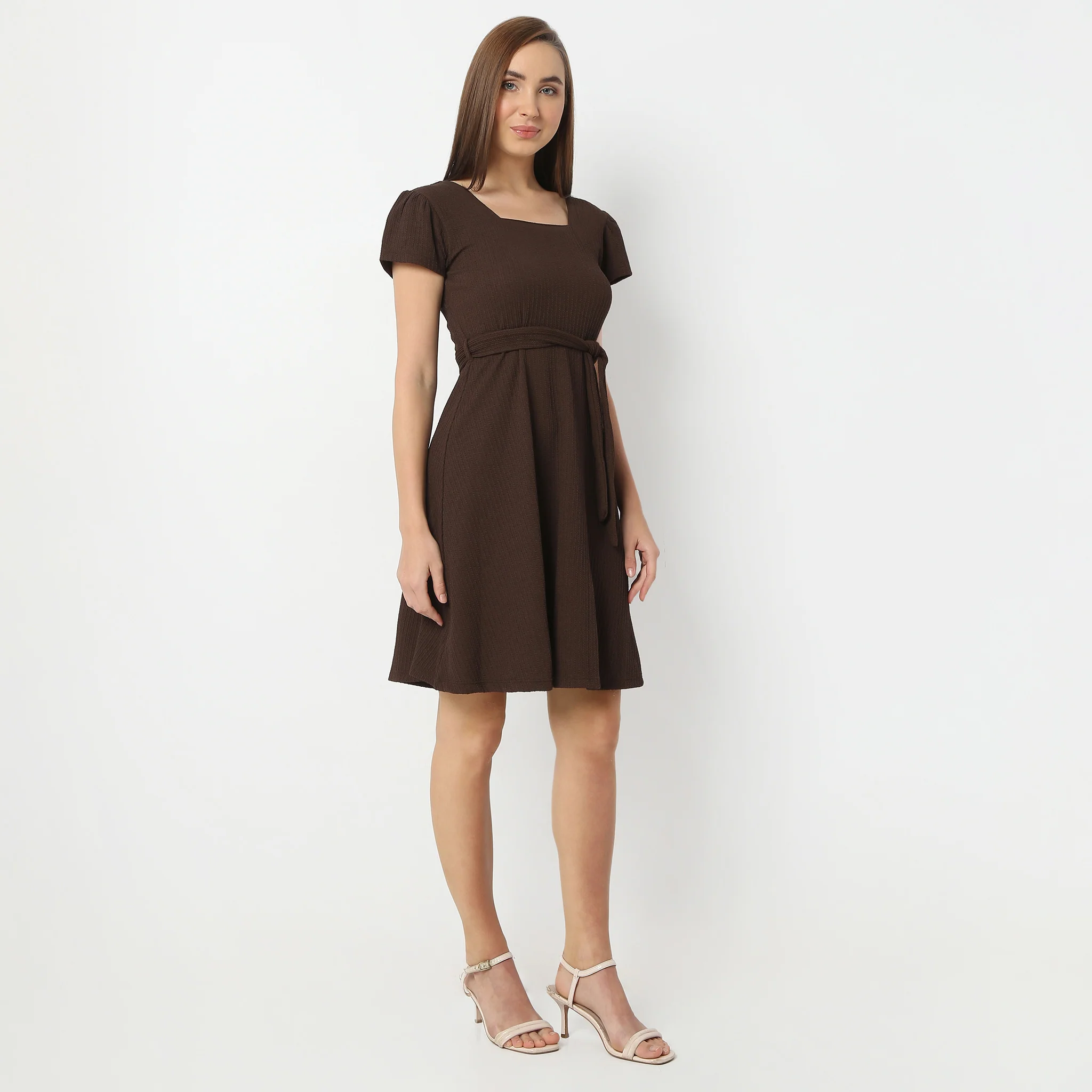 Flare Fit Above Knee Square Neck Dress - Image 5