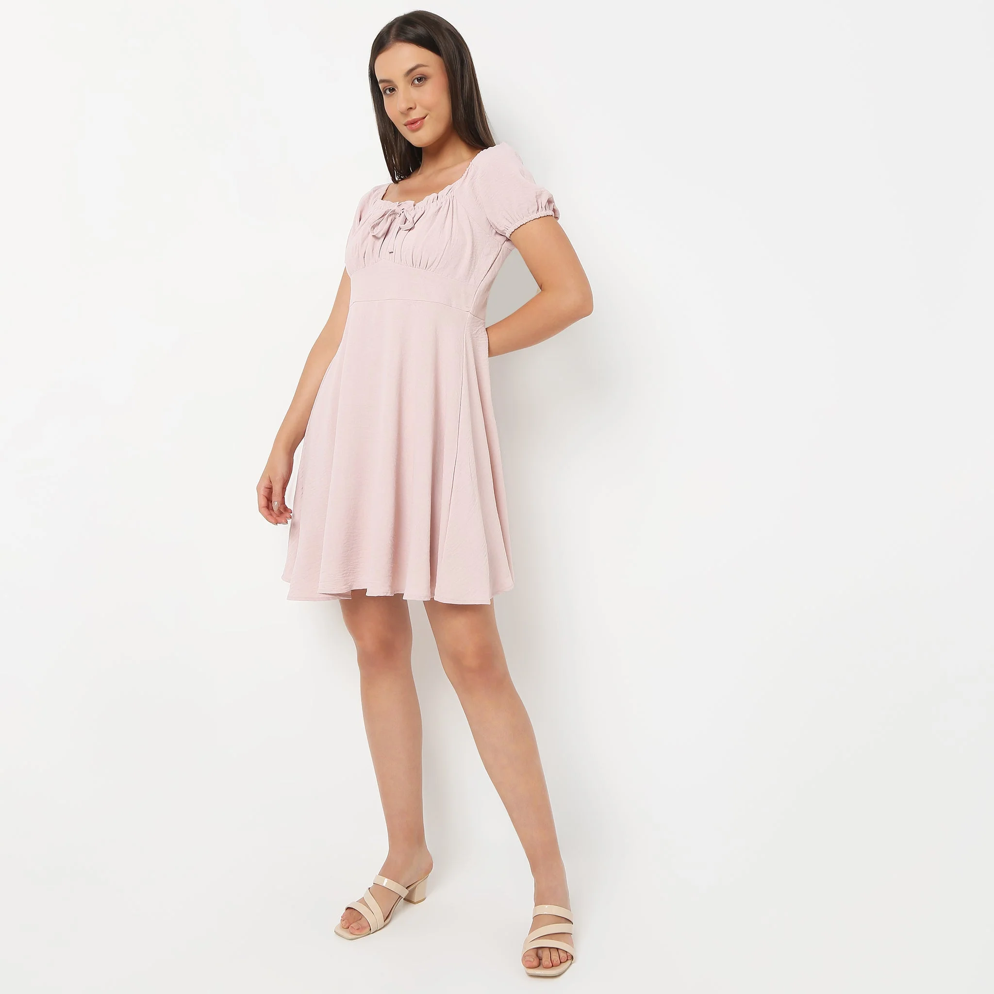 Flare Fit Short Sleeve Square Neck Above Knee Dress - Image 10