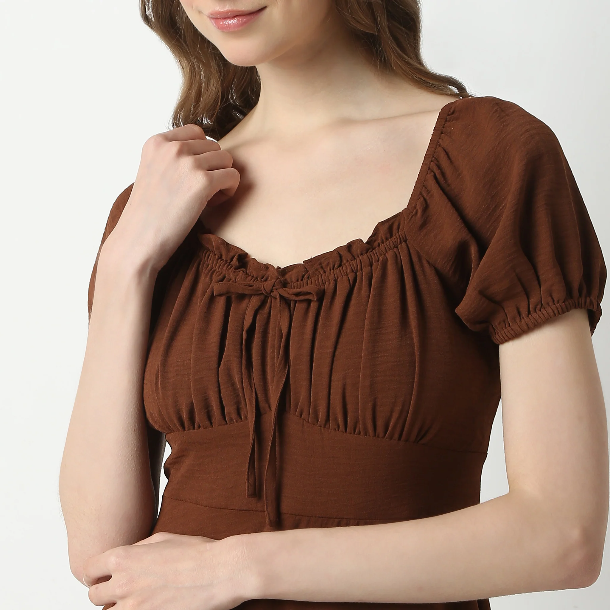 Flare Fit Short Sleeve Square Neck Above Knee Dress - Image 5
