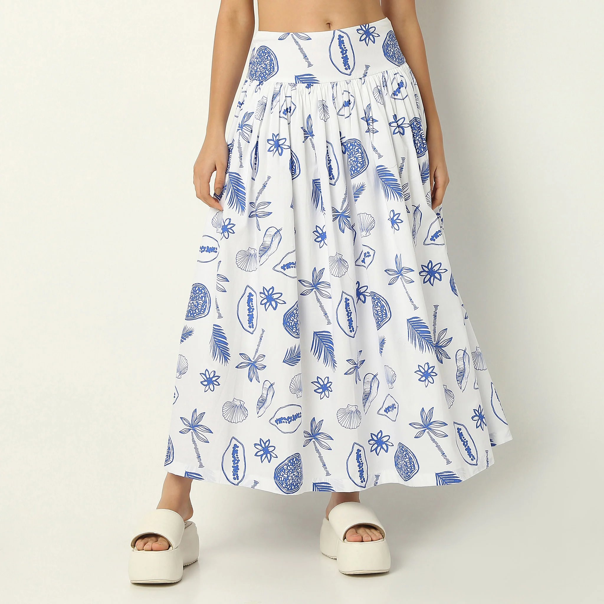 Flare Fit Tropical Print Ankle Length High Rise Skirt - Image 2