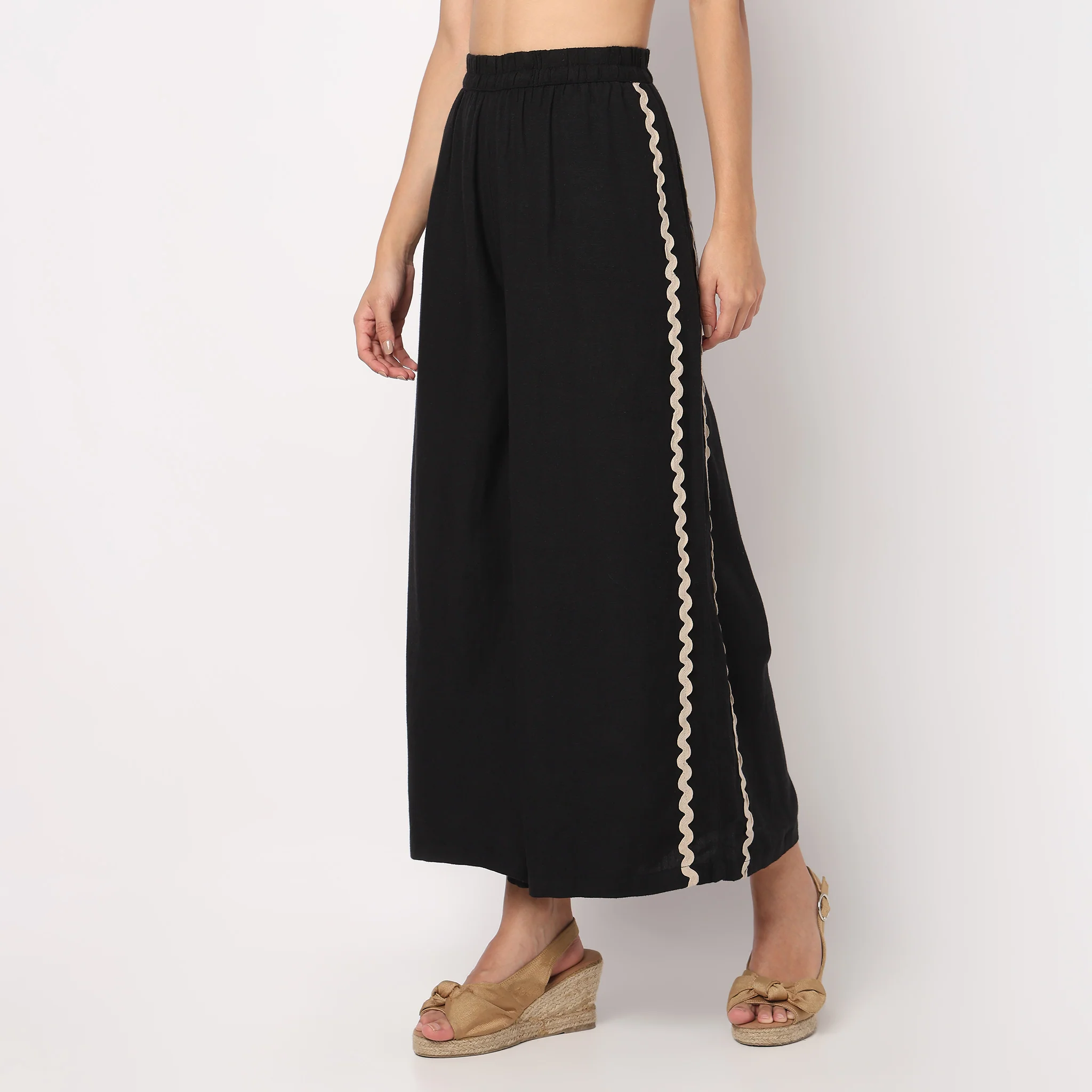 Flare High Rise Ricrac Cotton Trousers - Image 5
