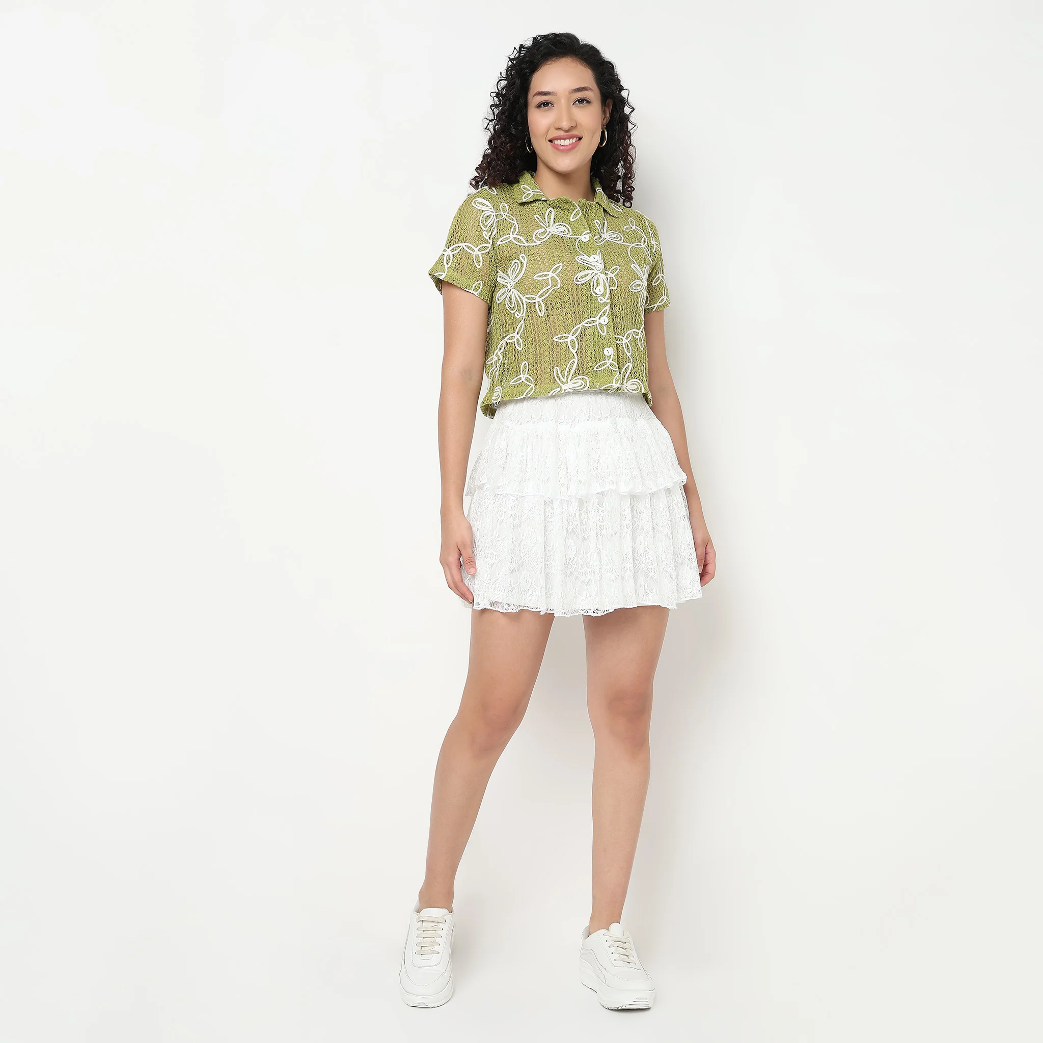 Floral Embroidered Boxy Fit Cropped Shirt - Image 6