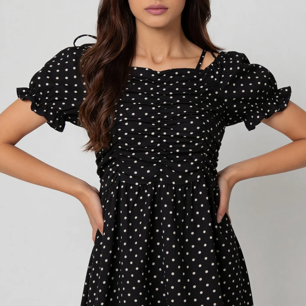 Floral Off Shoulder Dress With Polka Print Detail - Image 4