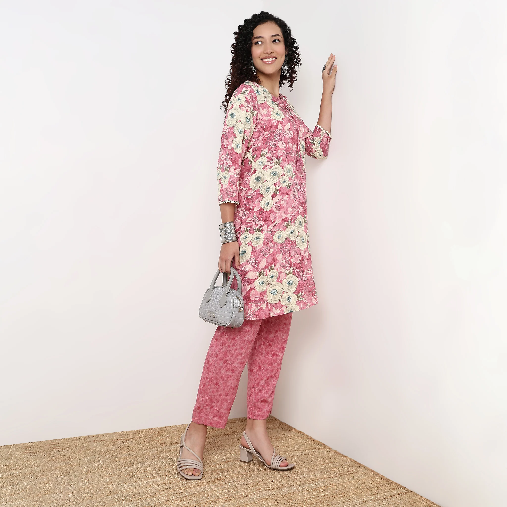 Floral Print Cotton Kurta With Pant Set