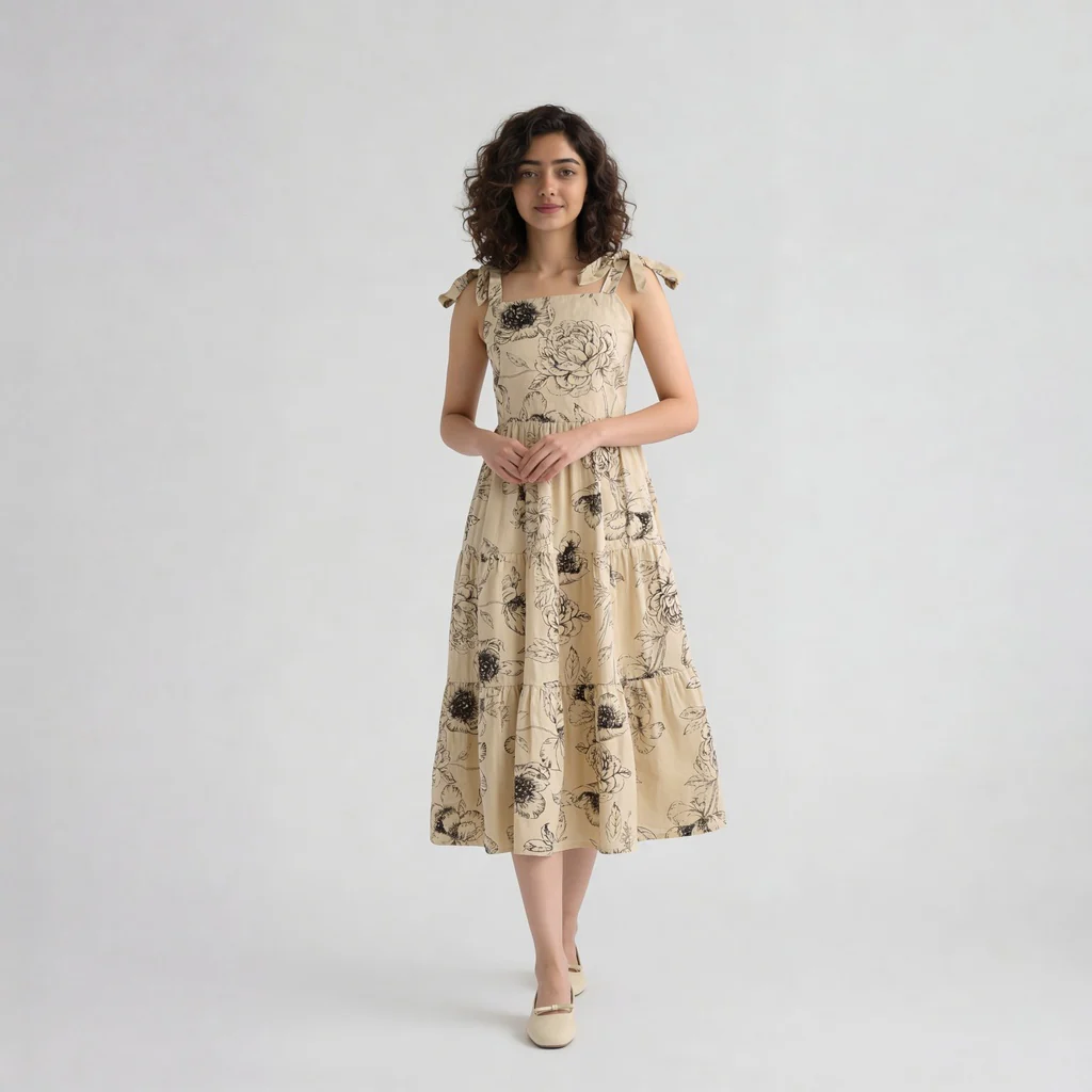 Floral Shoulder Strappy Flared Dress - Image 2