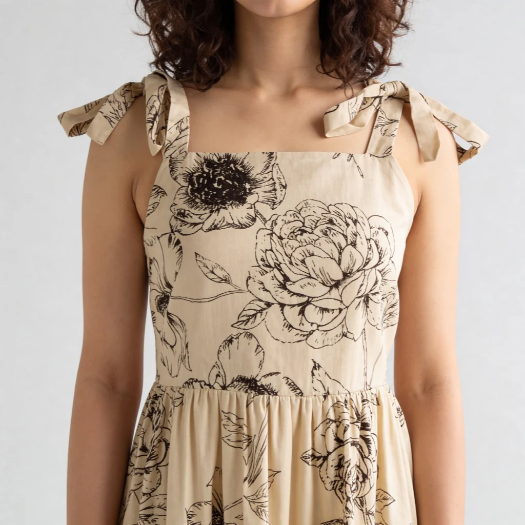 Floral Shoulder Strappy Flared Dress - Image 4