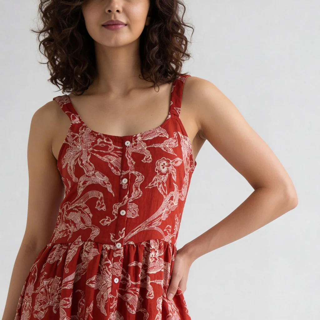 Floral U-Neck Flared Dress - Image 4