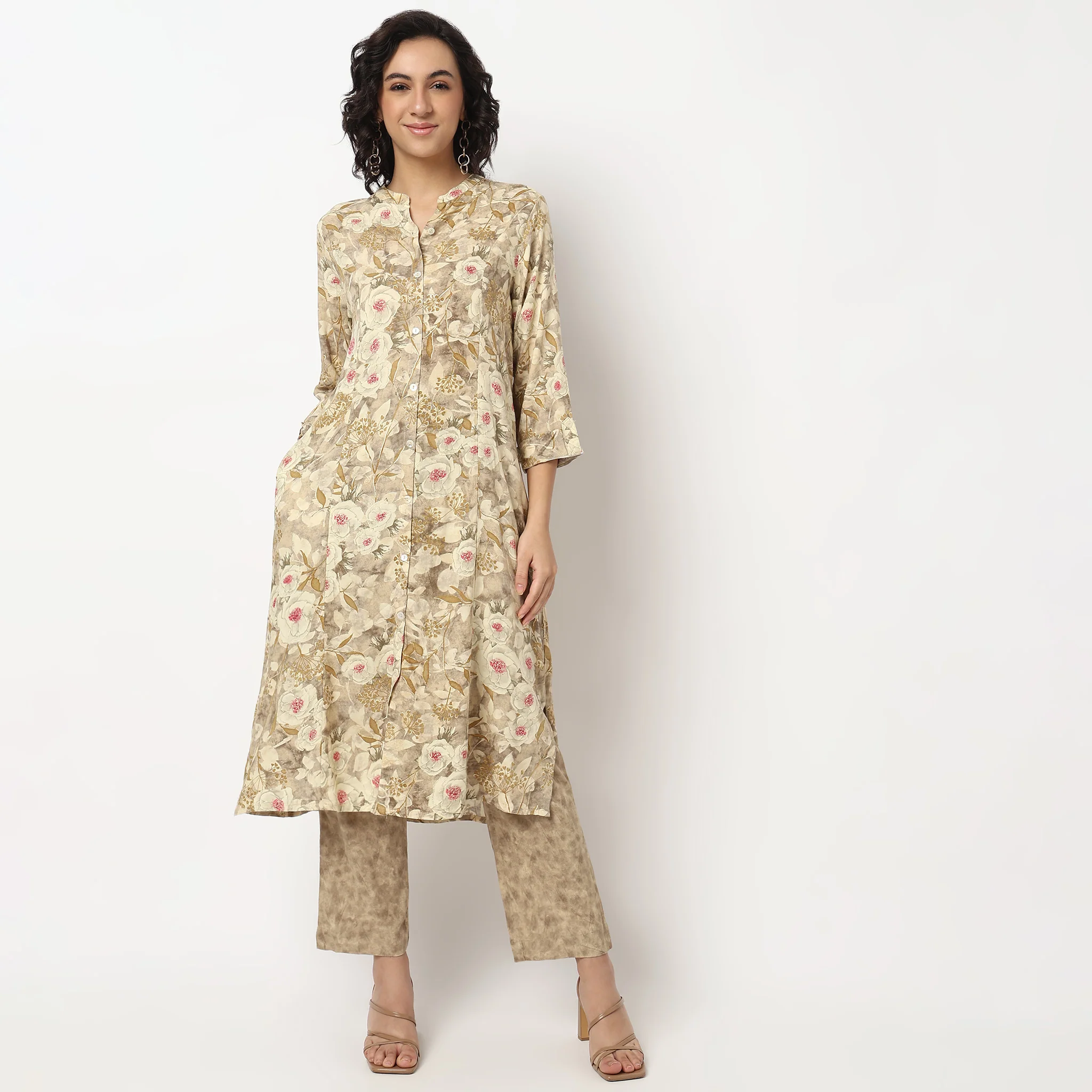 Foil Print Princess Panel Kurta Set with Pants - Image 2