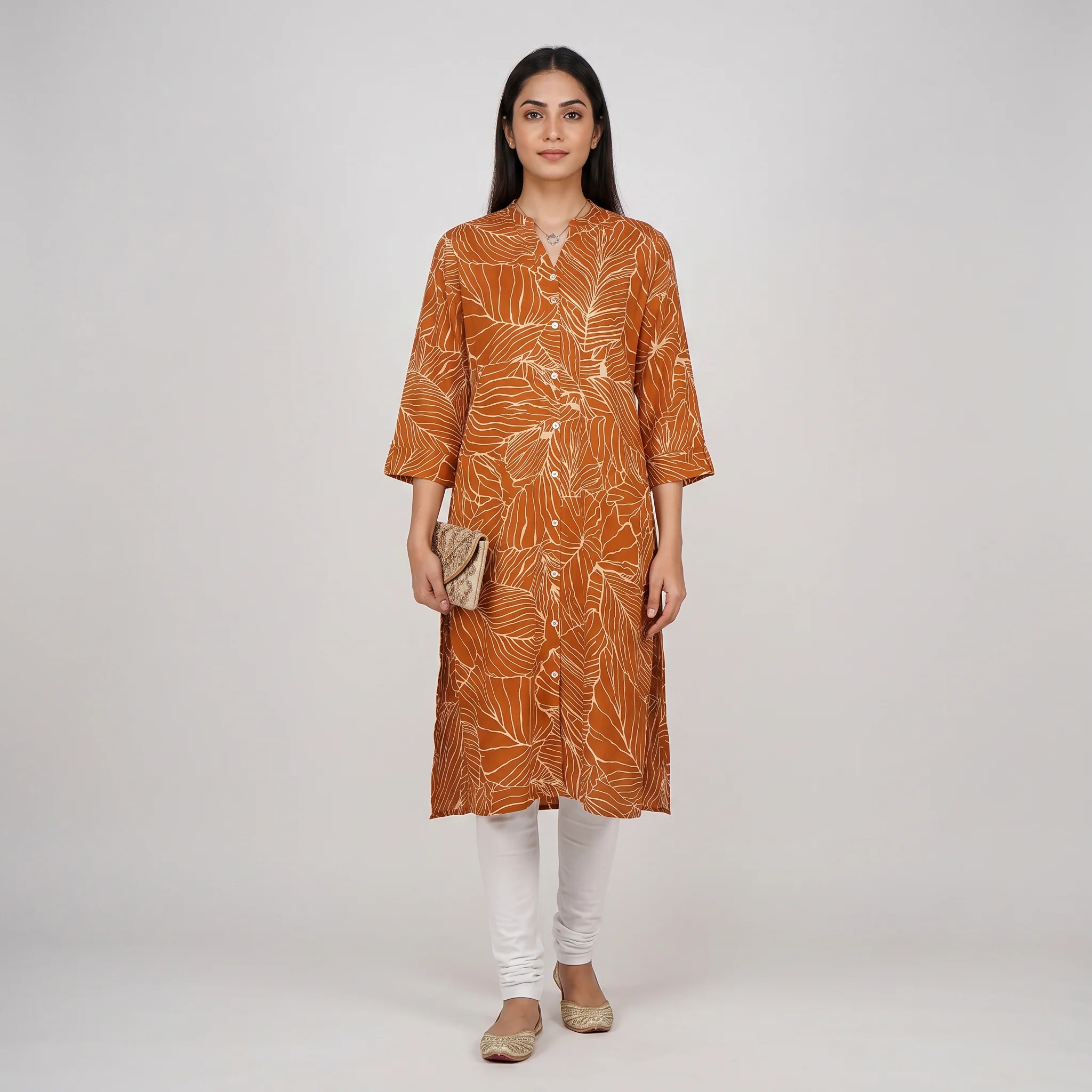 Full Placket Printed Long Kurta