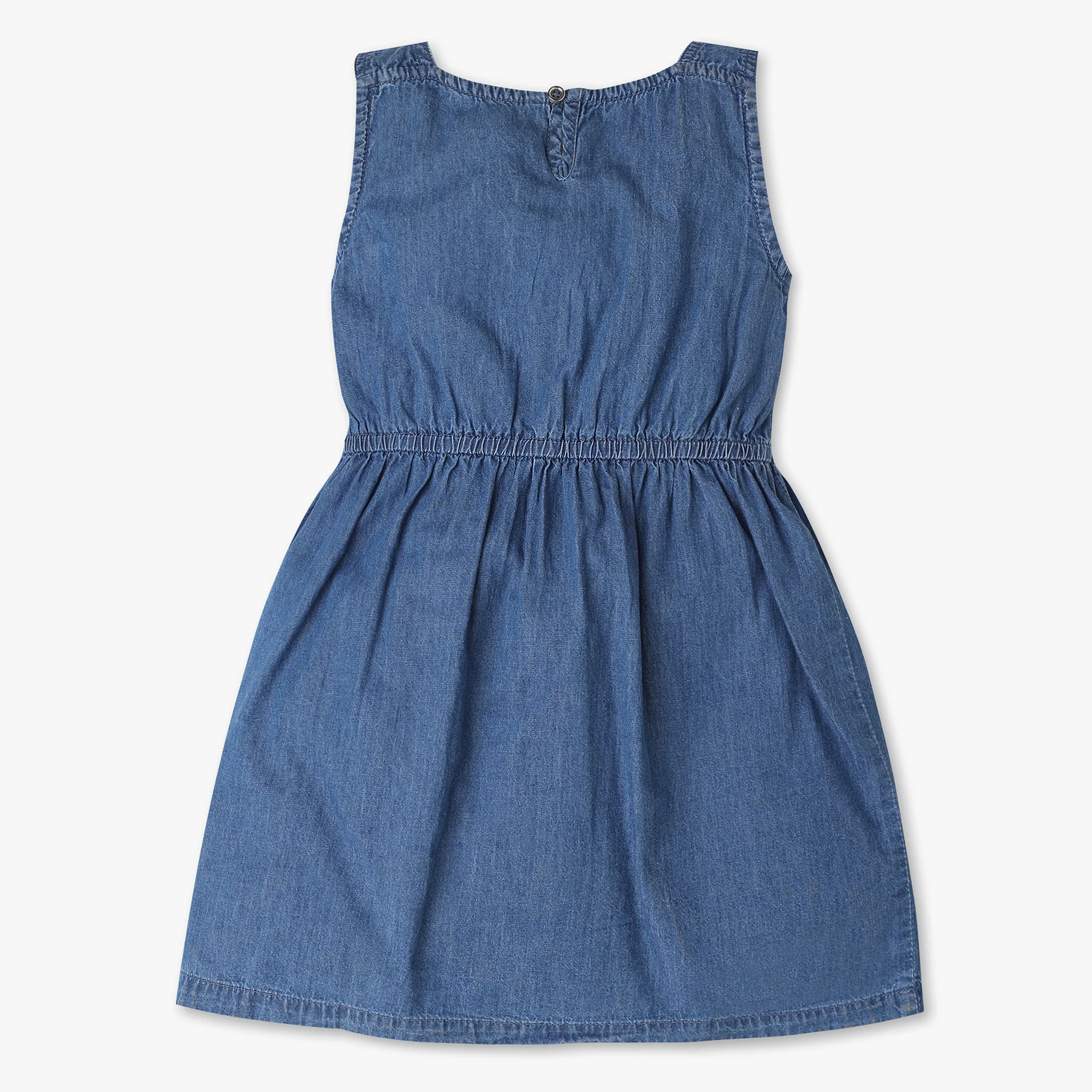 Girls A-Line Pinafore Look With Patch Pockets Denim Dress - Image 2