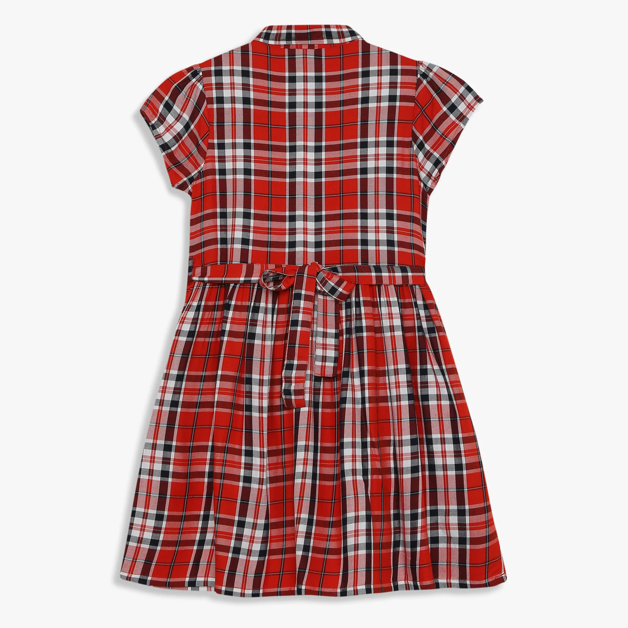 Girls Checkered Below Knee Collar Tunic Flared Dress - Image 2